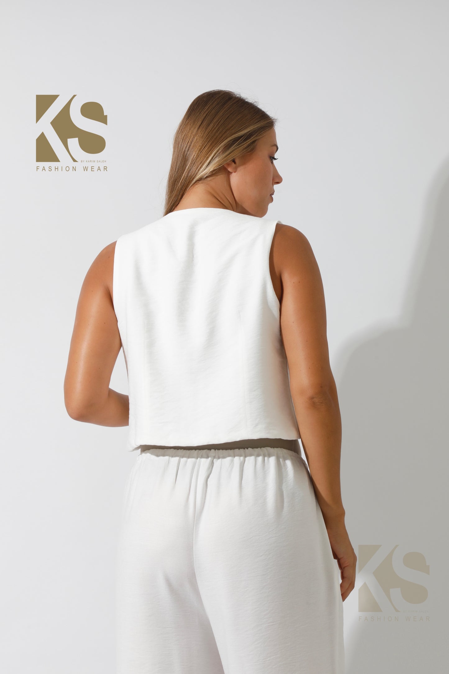Vest & Lose Tied Pants Set - White