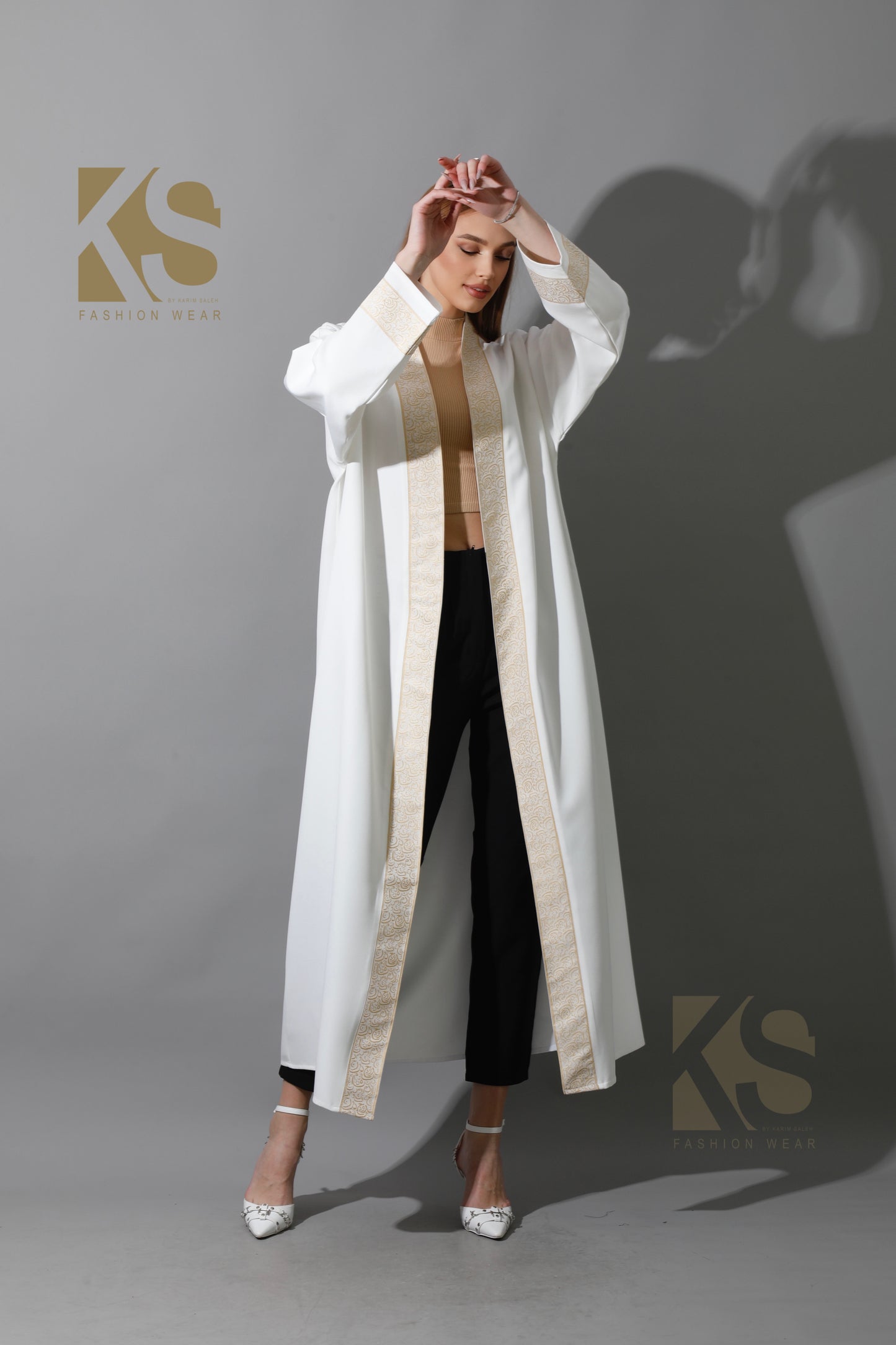 Arabic Long Kaftan - White & Gold