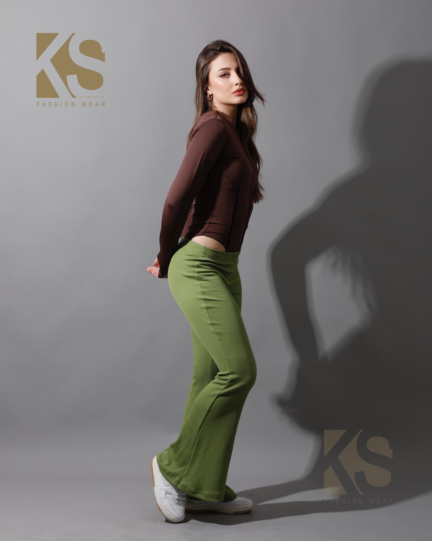 Slinky Flared Trousers - Kiwi Green