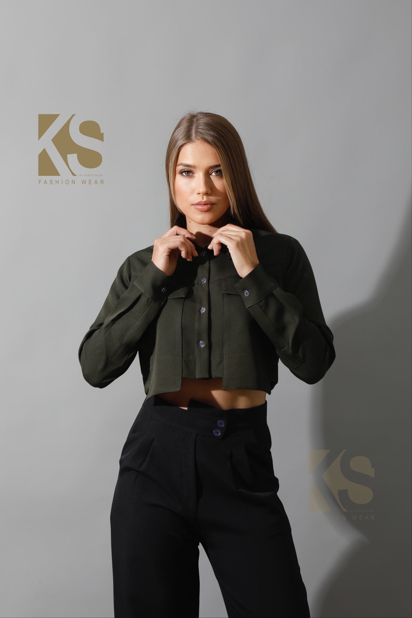 Pockets Cropped Shirt - Olive