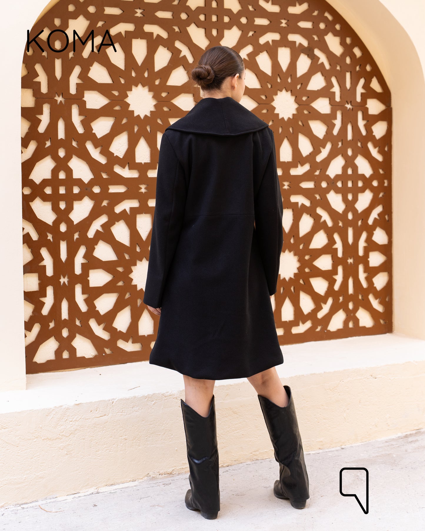 Arlette Short Halter Wrapped Coat - Black