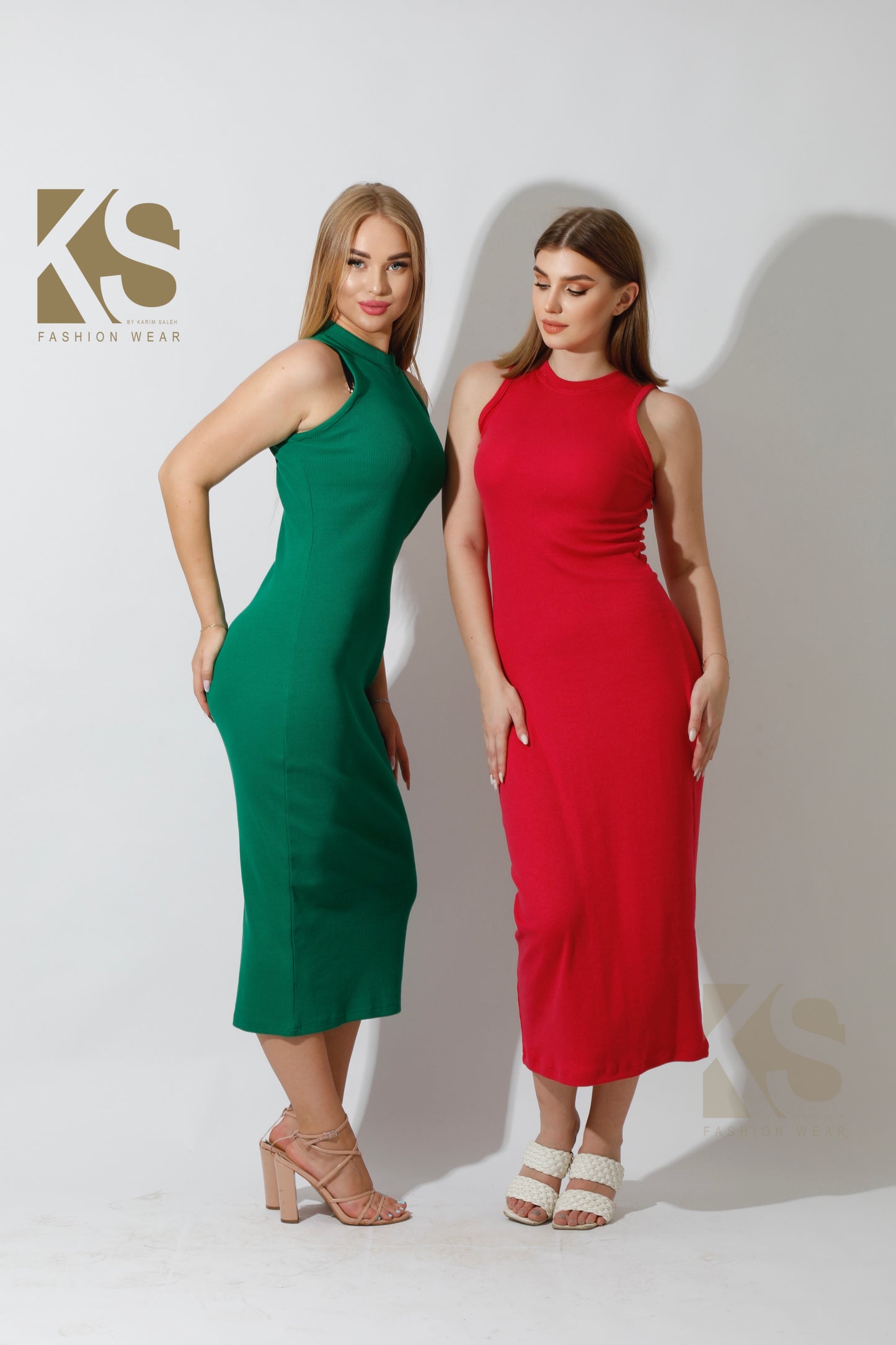Slinky High Neck Midi Sleeveless Dress - Green