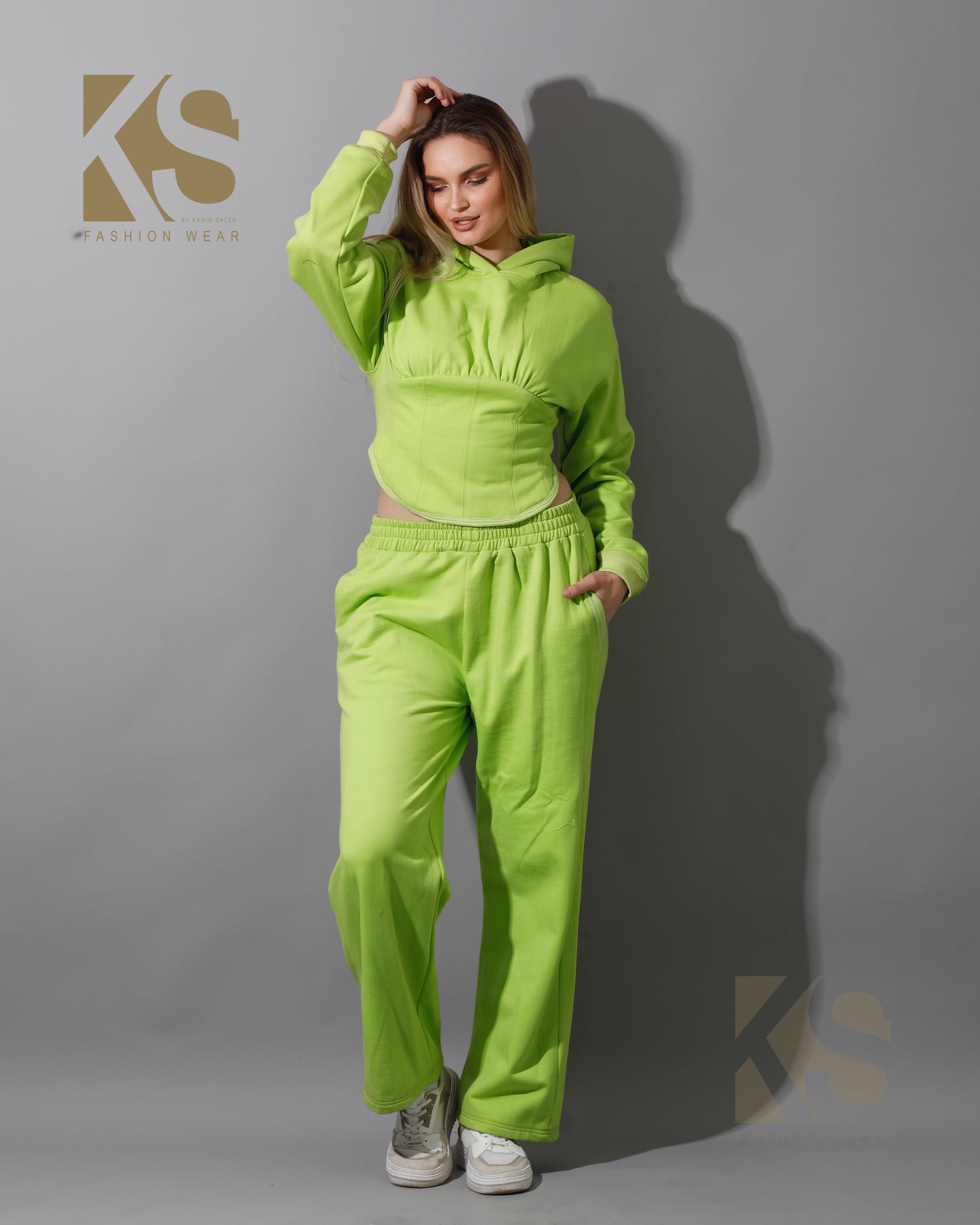 Corset Hoodie & Pants Set - Lime Green