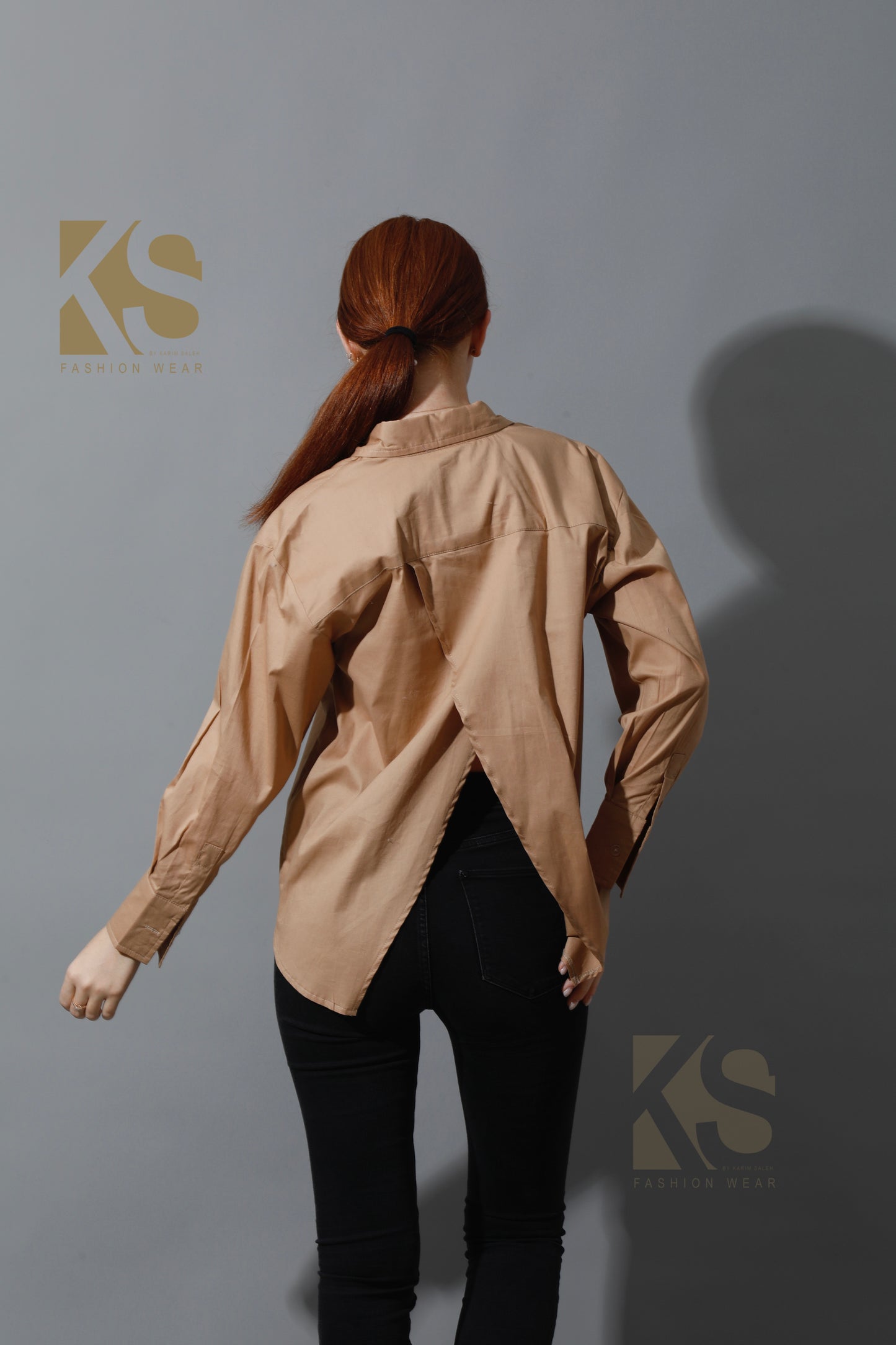 Back Slit Shirt - Beige