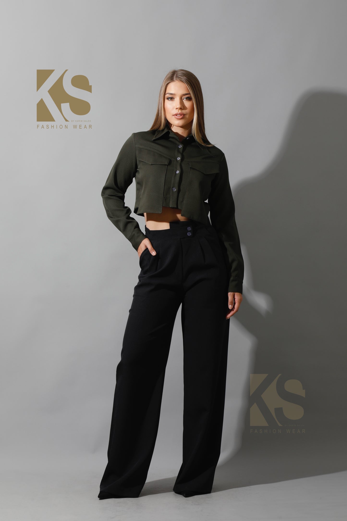 Pockets Cropped Shirt - Olive