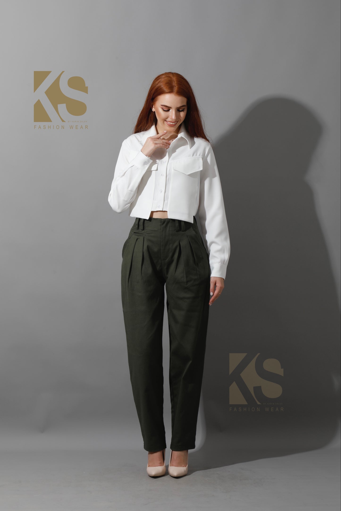 High Rise Paper-Bag Pants - Olive
