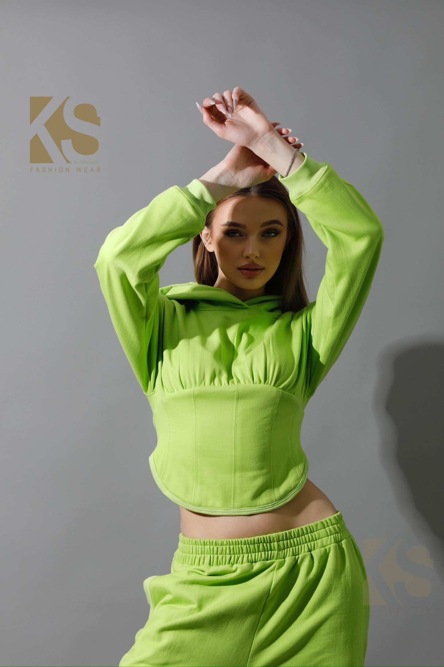 Corset Hoodie Set - Lime Green
