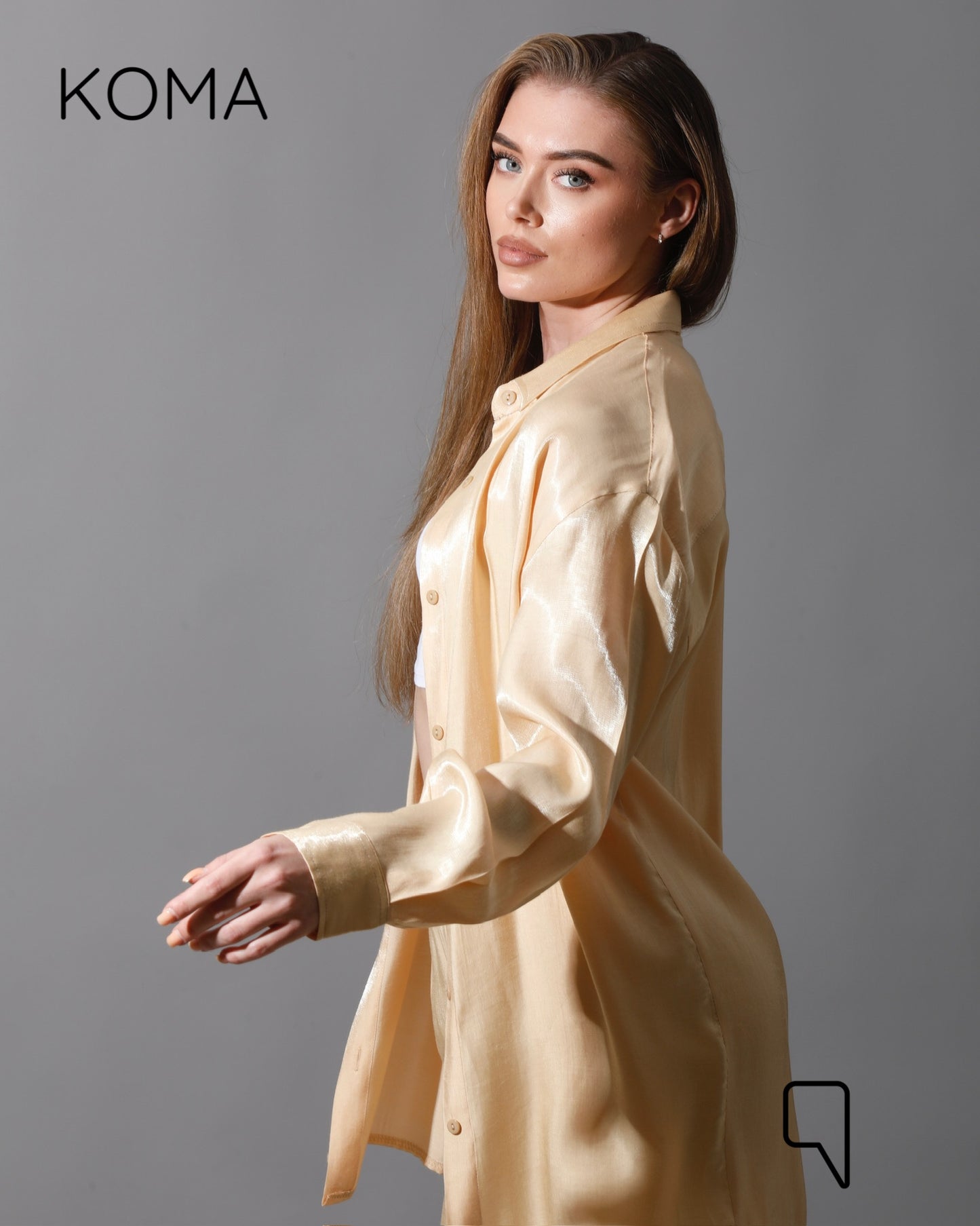 Shemer Long Shirt & Wide Leg Trousers Set - Beige