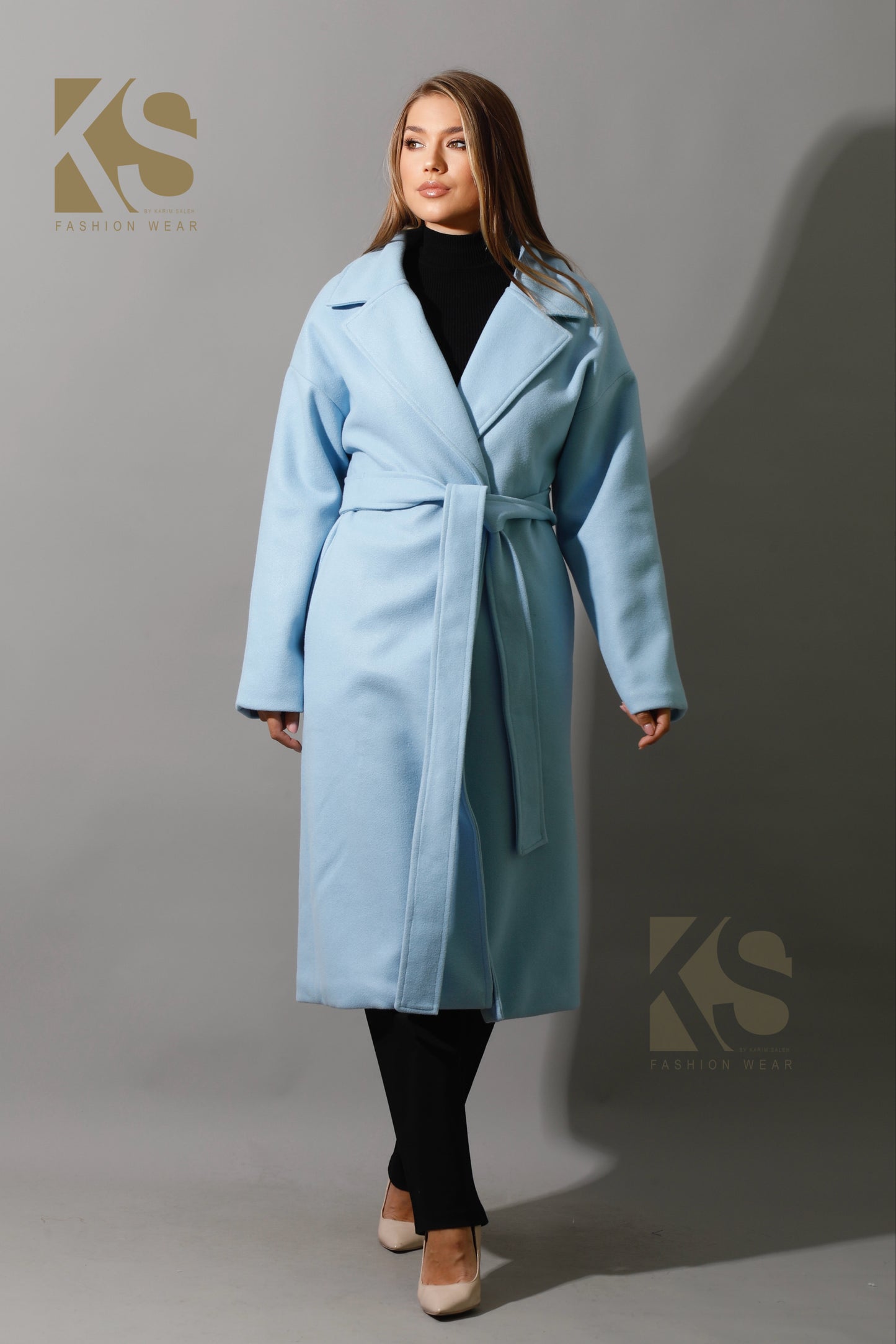 Oversized Wrapped Coat - Babe Blue