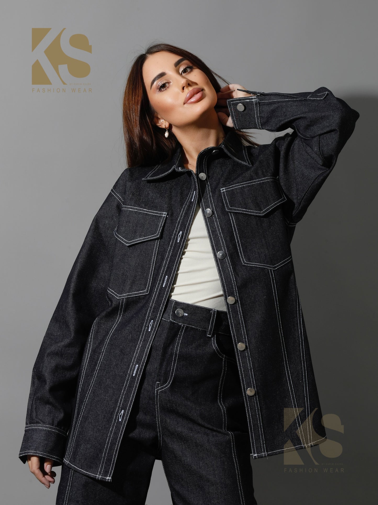 Co-Ord Jeans Cutout Shirt - Navy Blue