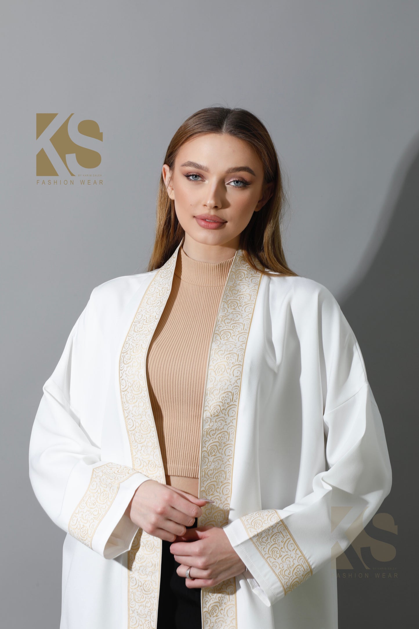 Arabic Long Kaftan - White & Gold