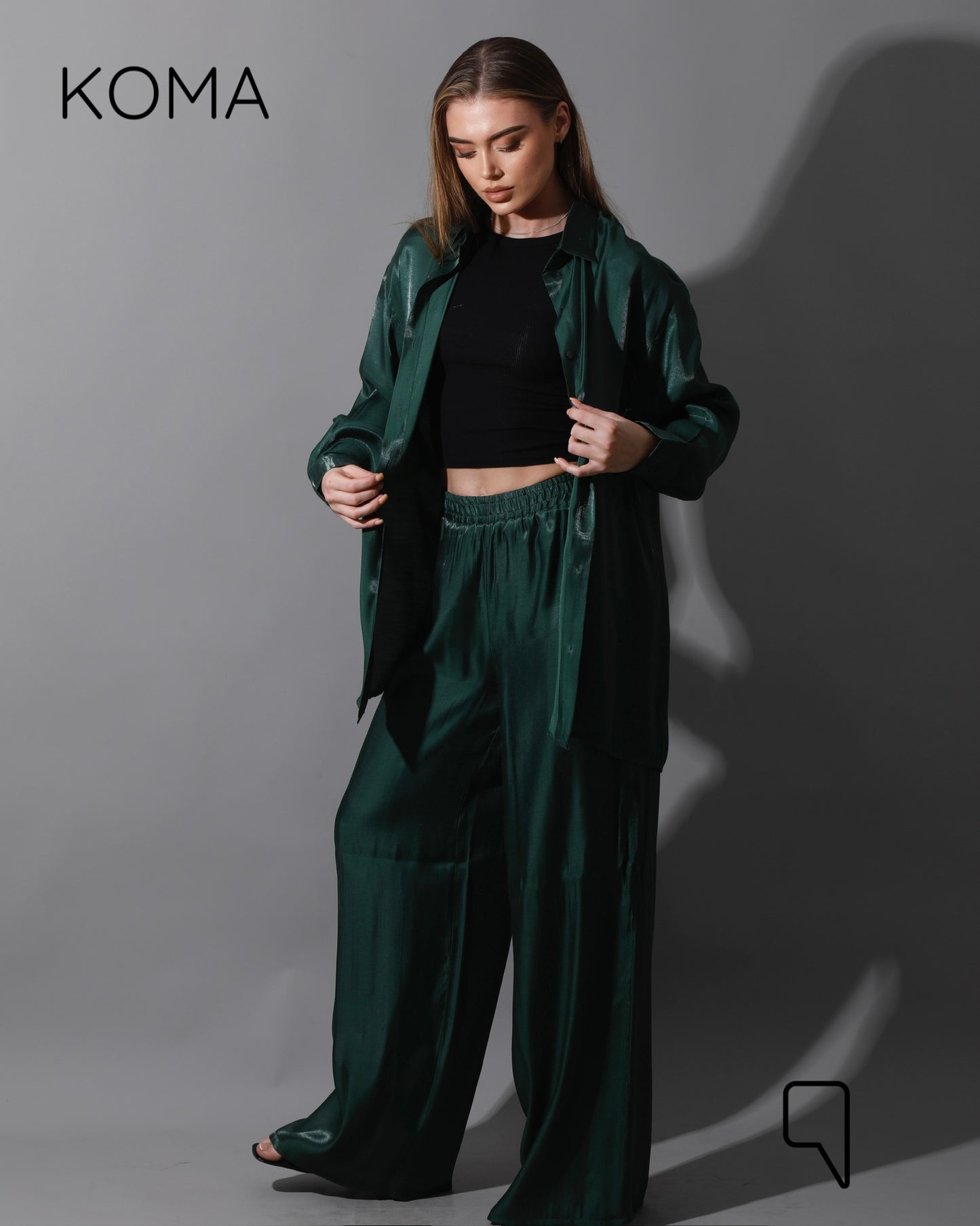 Shemer Long Shirt & Wide Leg Trousers Set - Olive