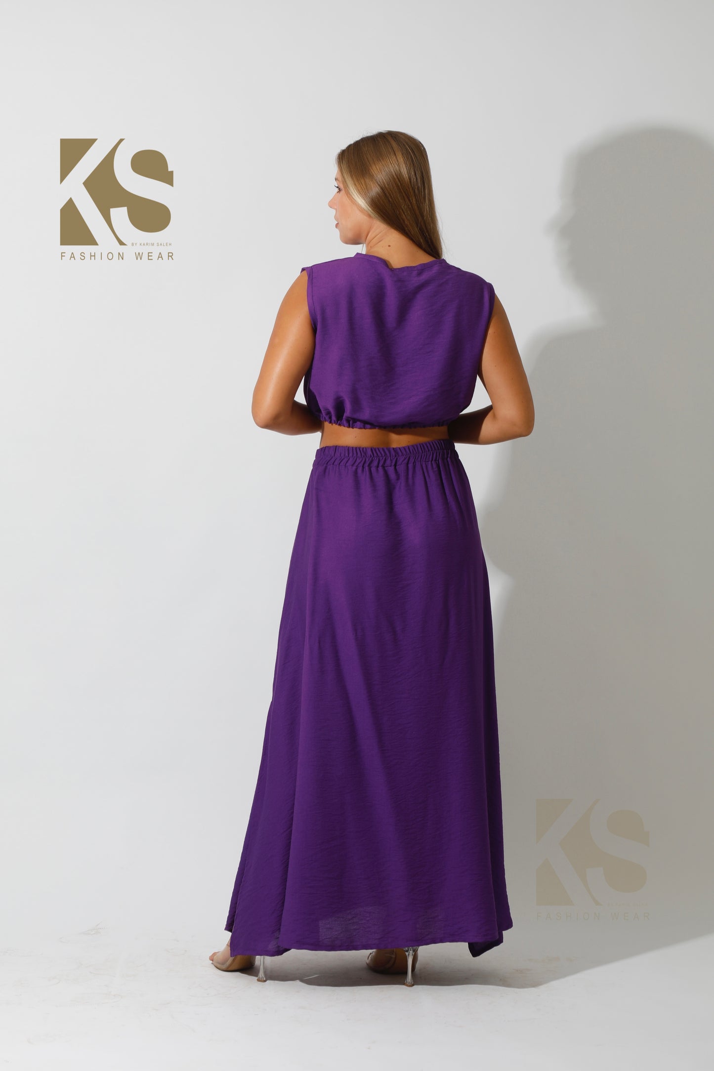 Crop Top & Maxi Side Slite Skirt Set - Purple