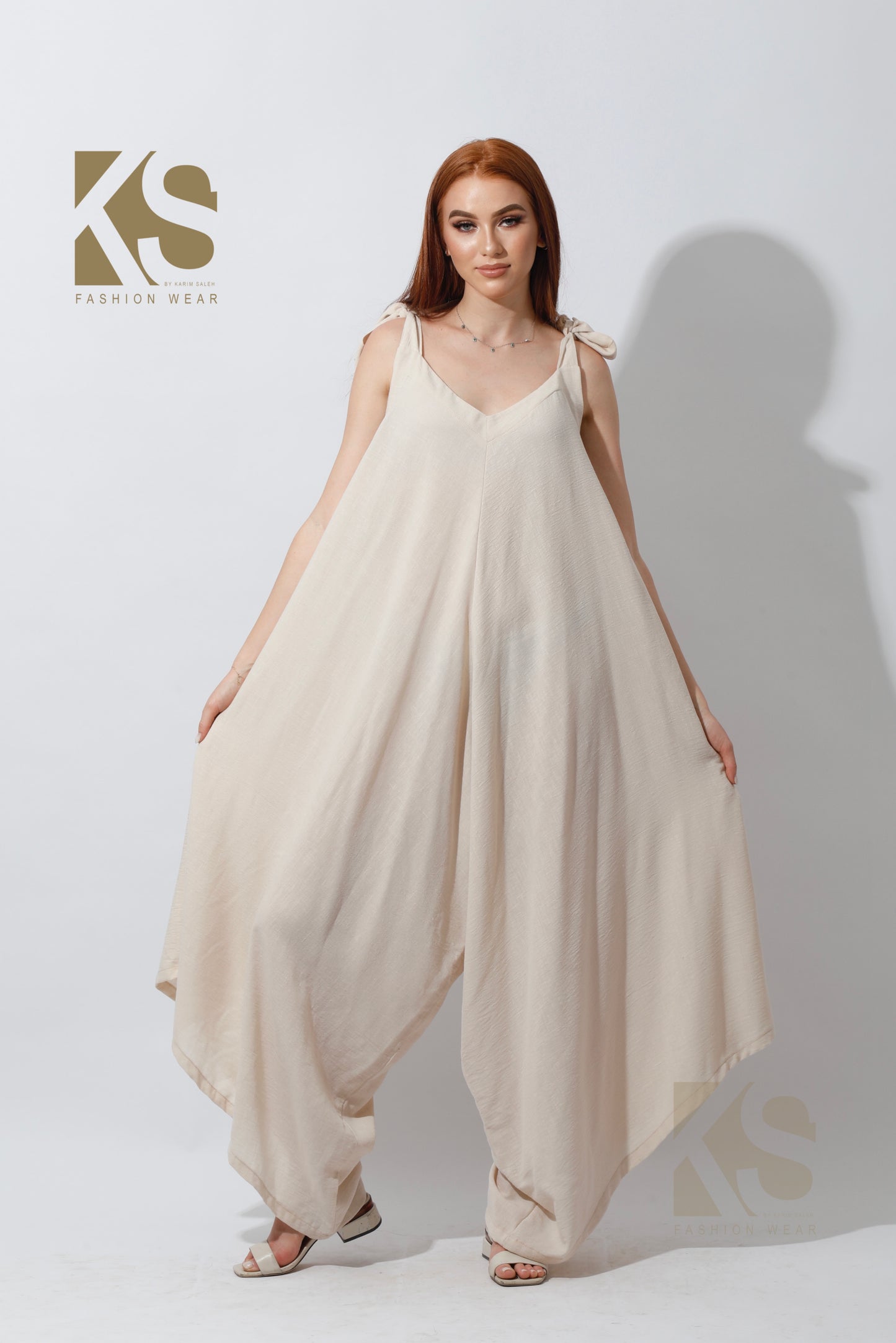 Tied Up Lose Jumpsuit - Beige