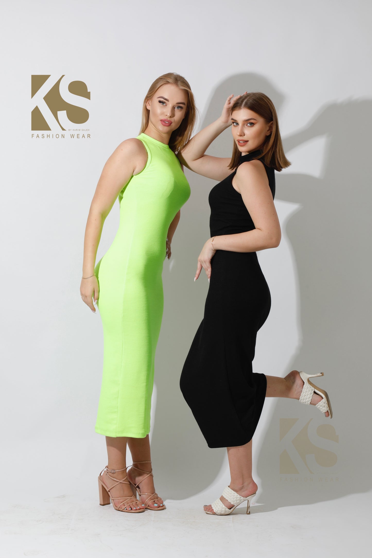 Slinky High Neck Midi Sleeveless Dress - Black