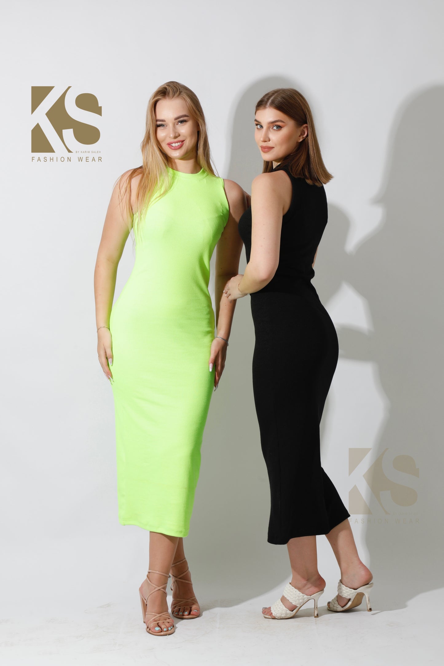 Slinky High Neck Midi Sleeveless Dress - Black