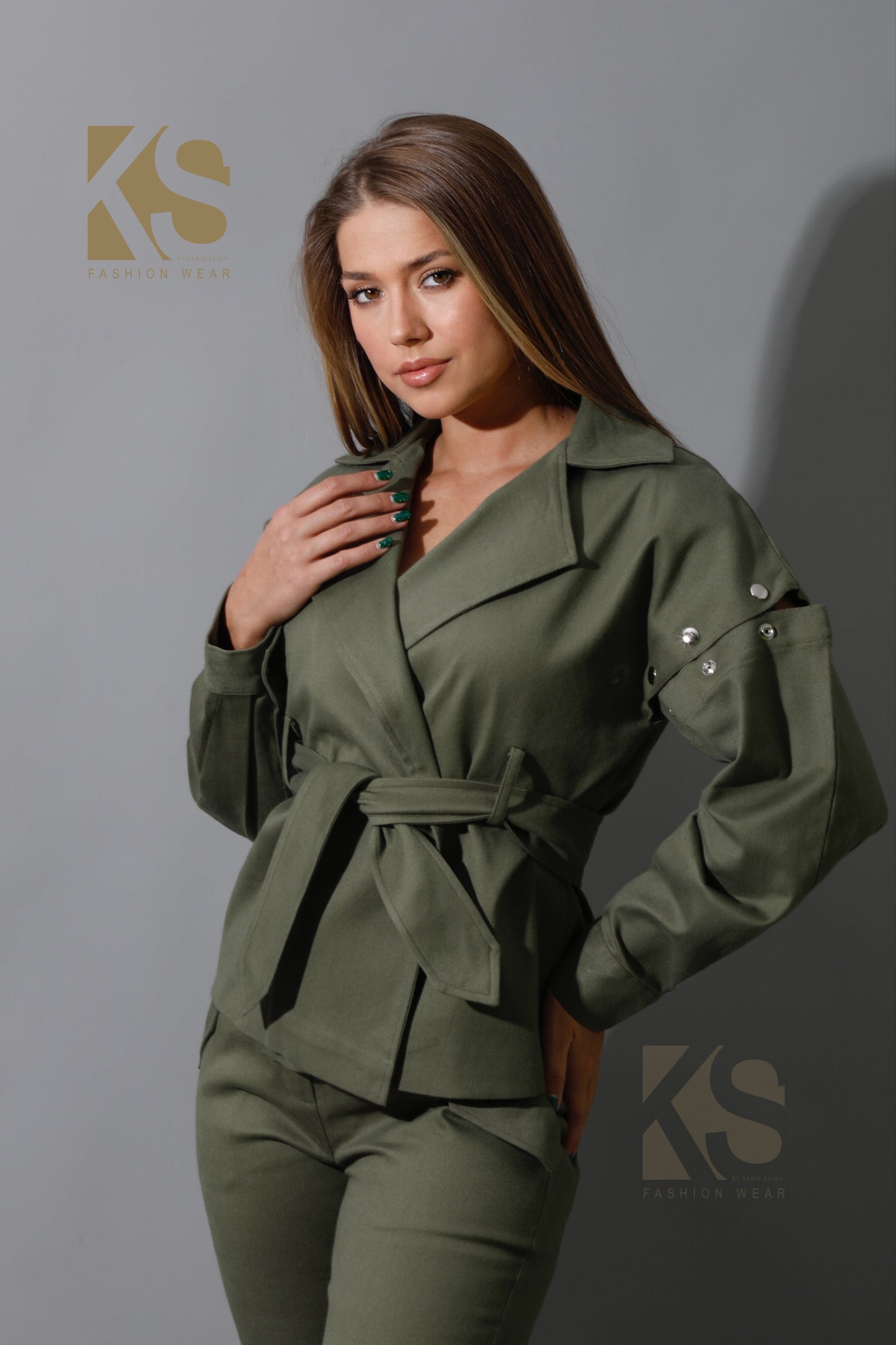 Co-Ord Detached Sleeves Jacket - Olive