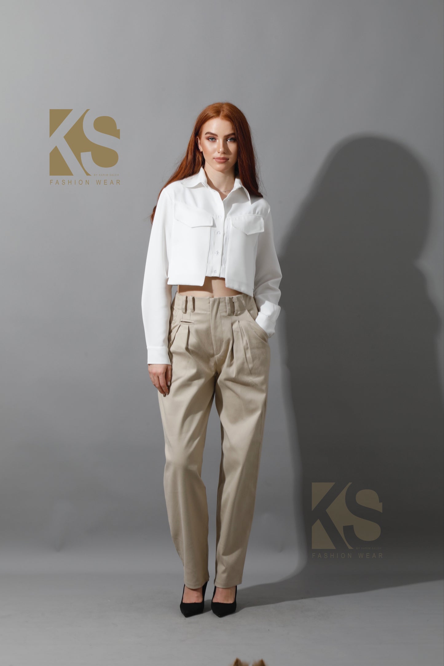 High Rise Paper-Bag Pants - Light Beige
