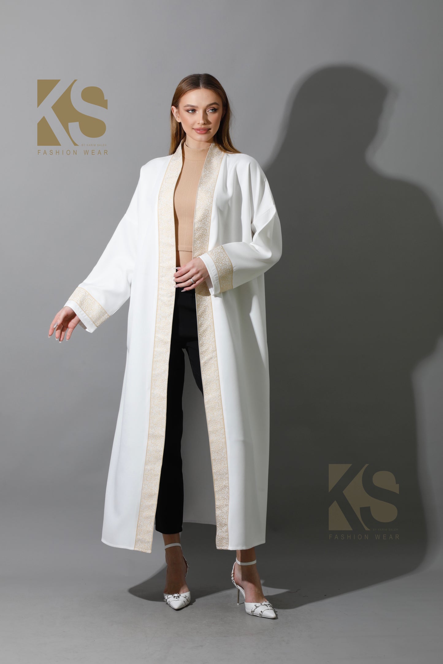 Arabic Long Kaftan - White & Gold