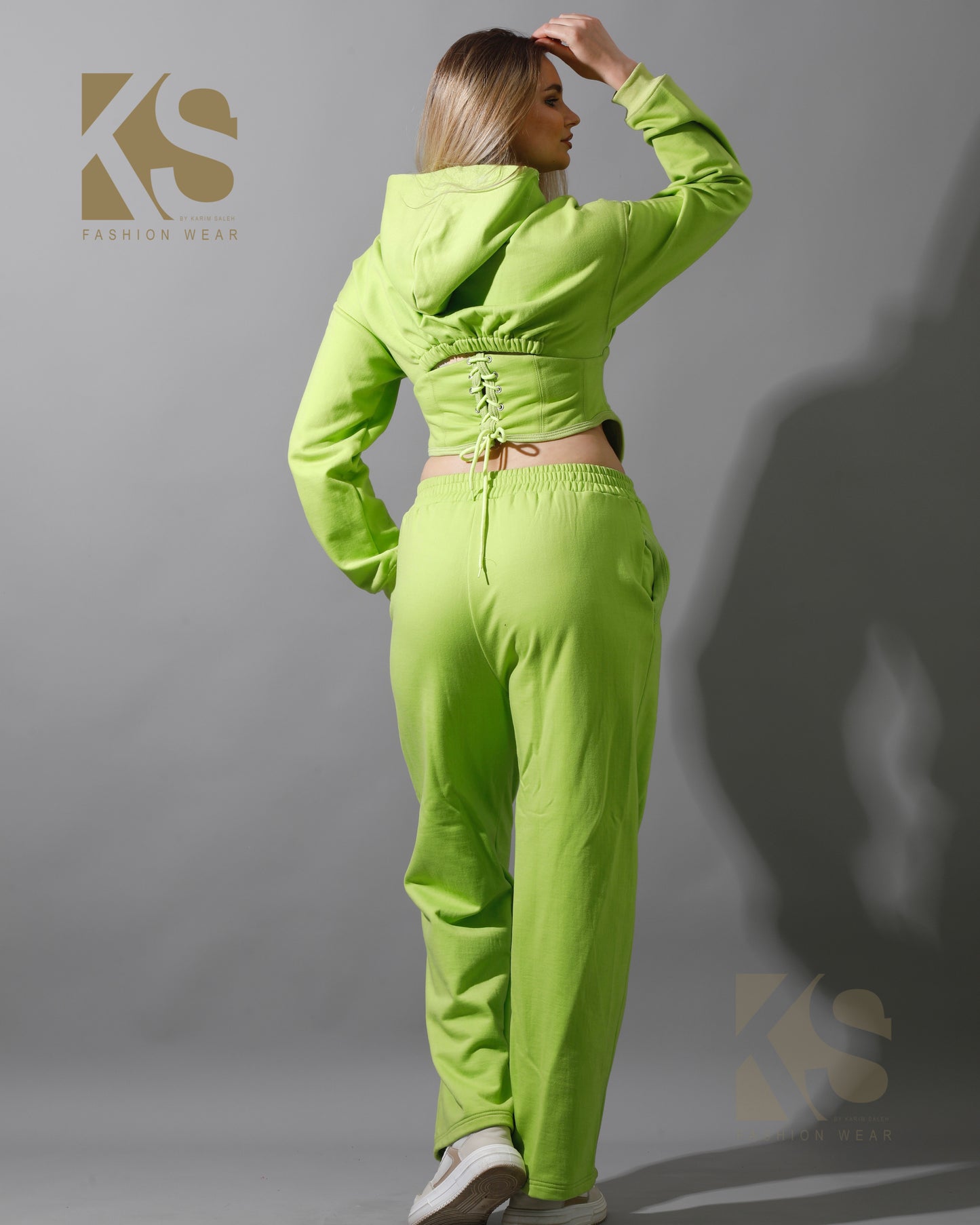 Corset Hoodie & Pants Set - Lime Green