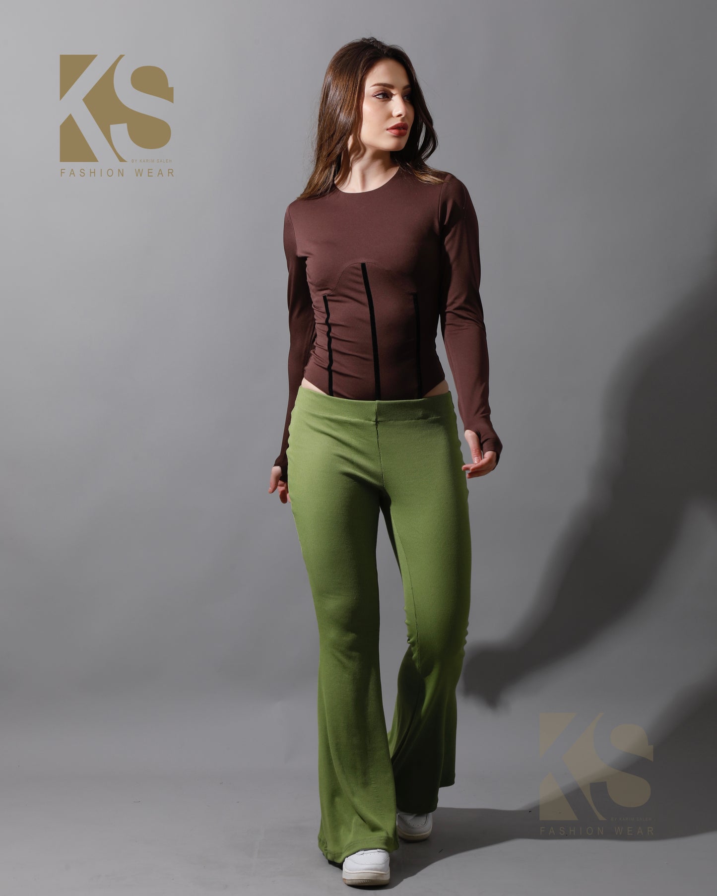 Slinky Flared Trousers - Kiwi Green