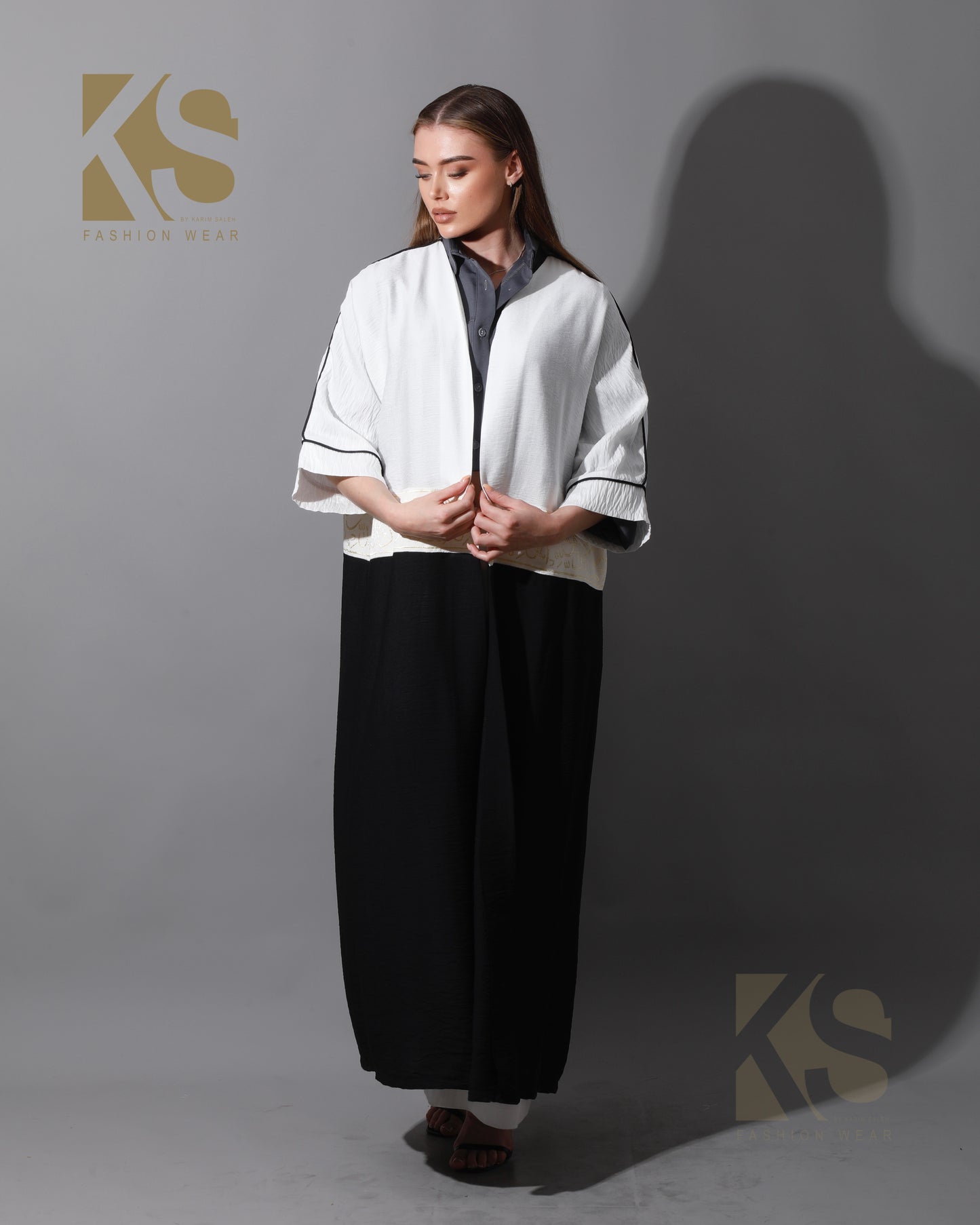 Double Colored Arabic Kaftan - White & Black
