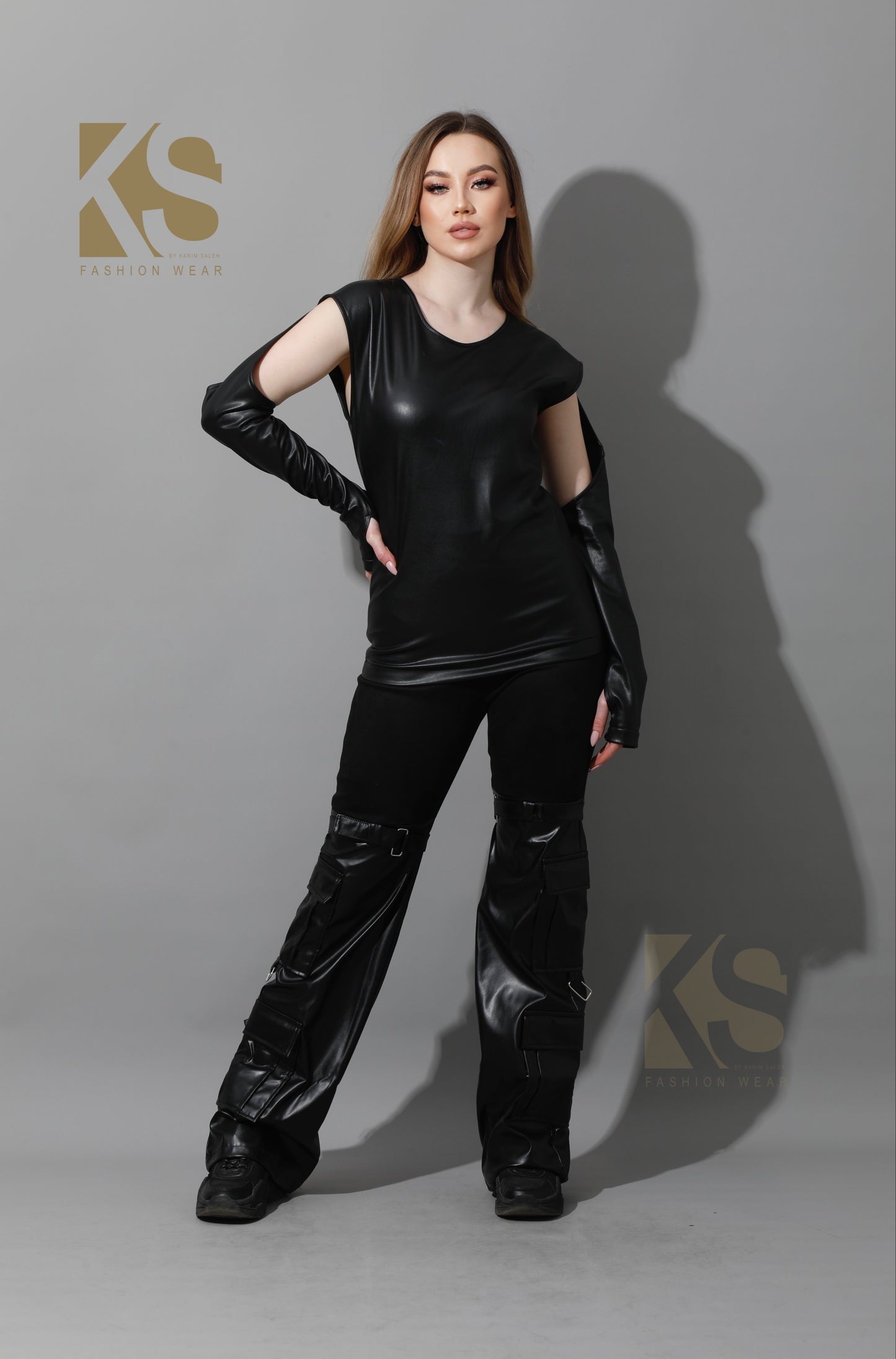Leather Baggy Trousers - Black