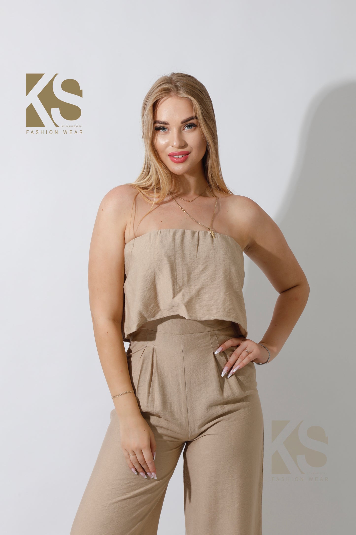 Wide Leg Jumpsuit - Beige