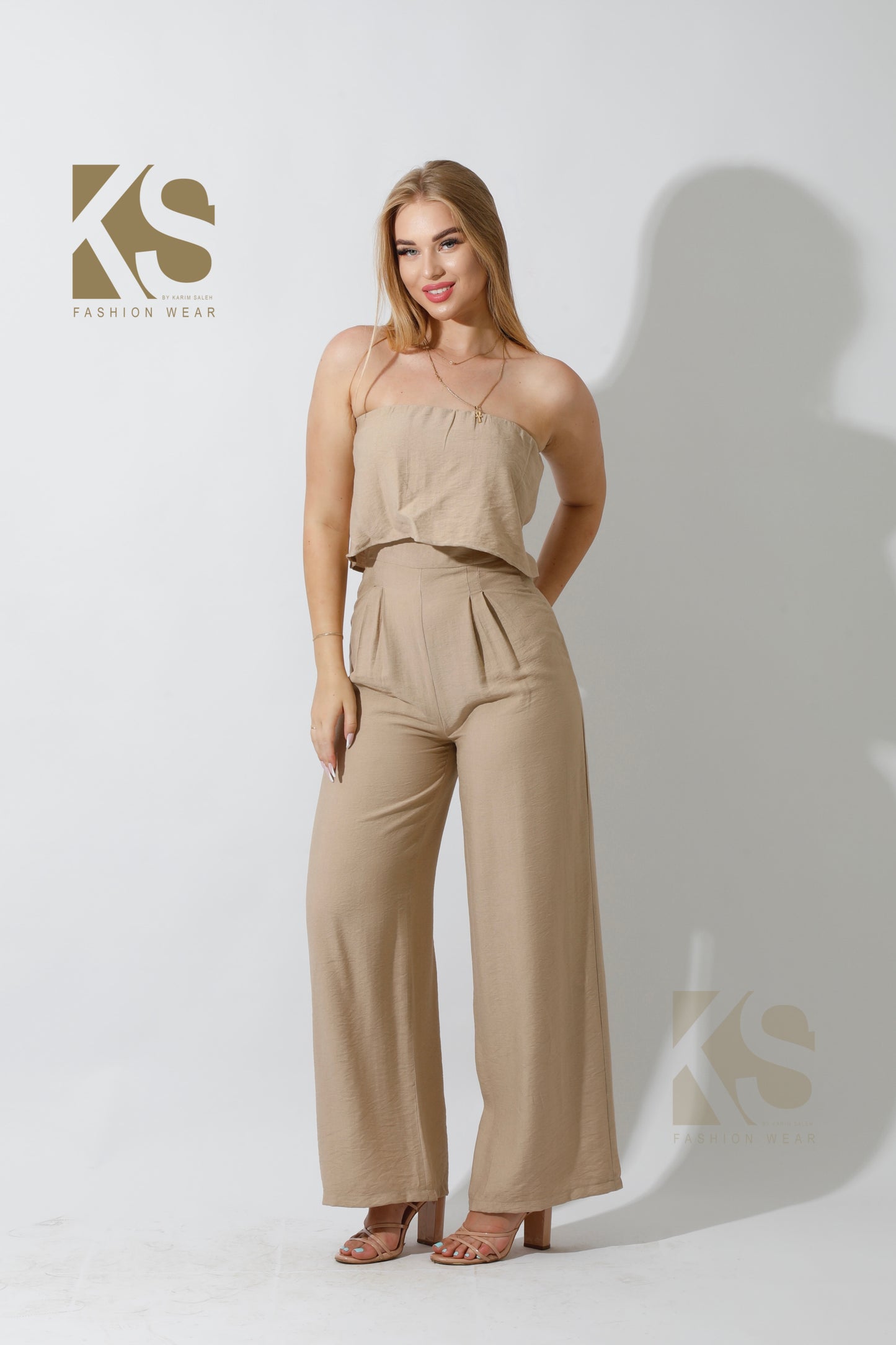 Wide Leg Jumpsuit - Beige