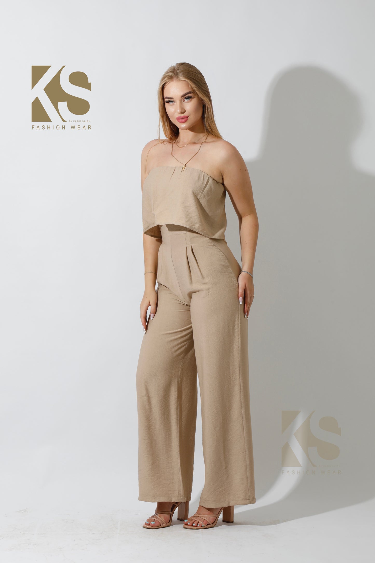 Wide Leg Jumpsuit - Beige