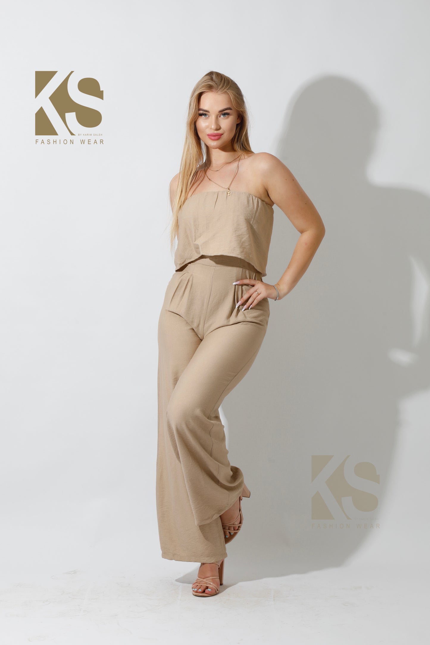 Wide Leg Jumpsuit - Beige