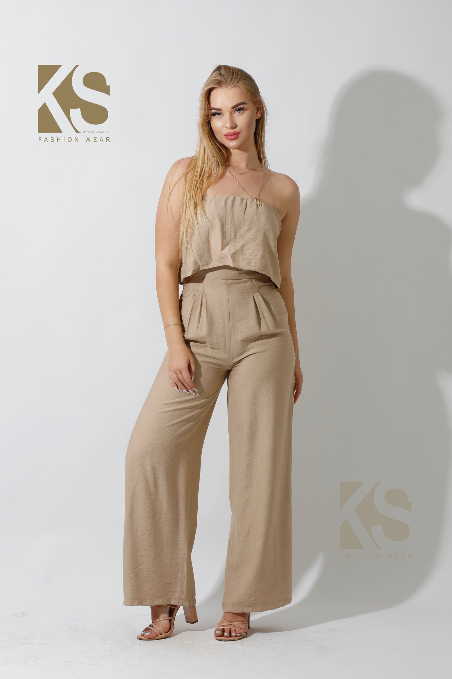 Wide Leg Jumpsuit - Beige