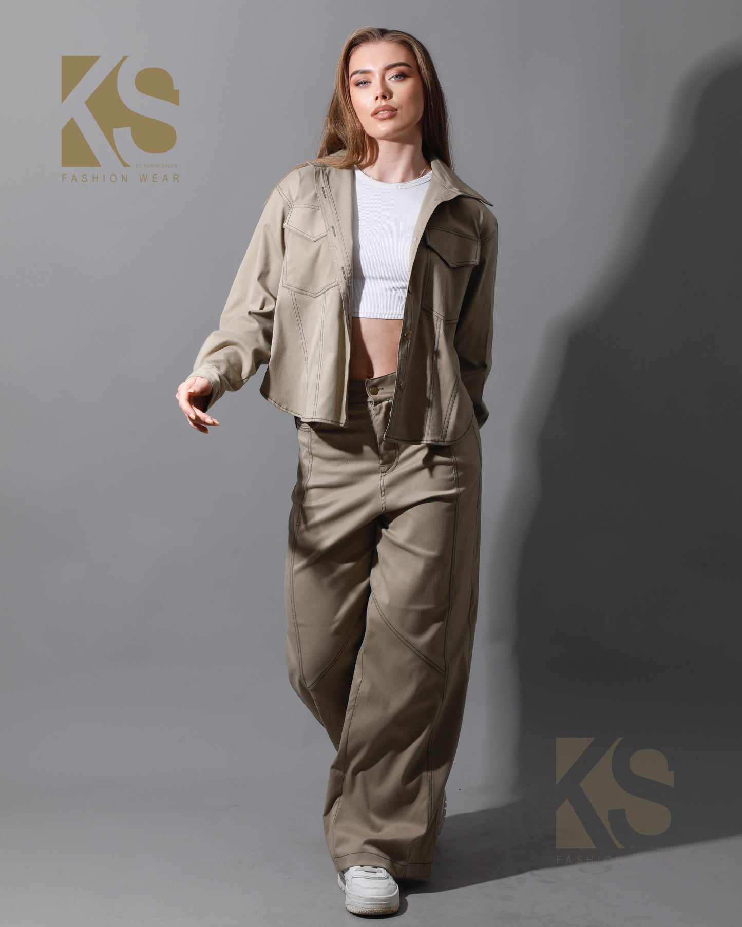 Co-Ord Gabardine Cutout Pants - Beige