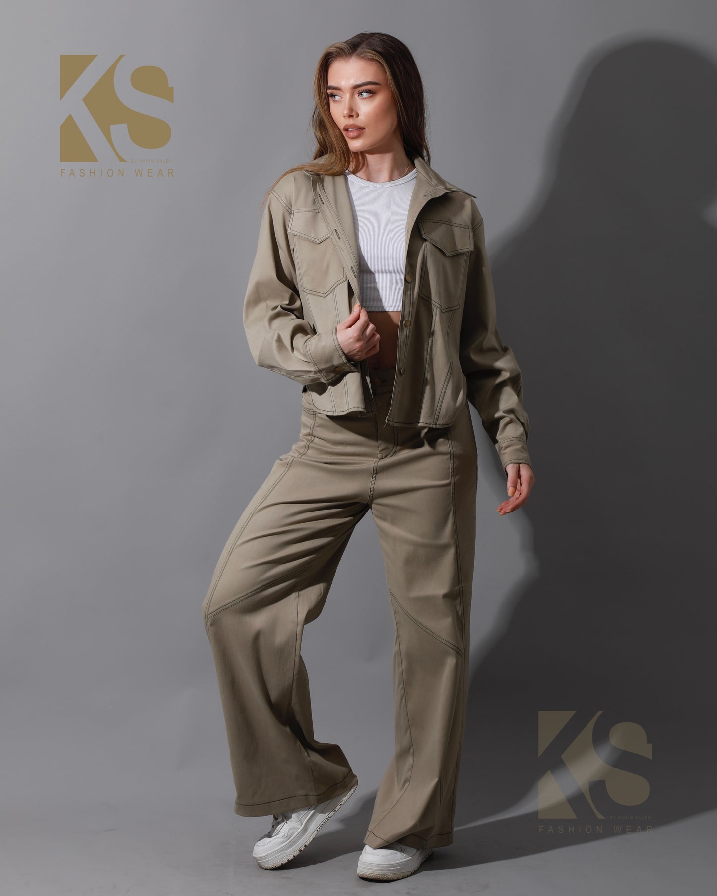 Co-Ord Gabardine Cutout Pants - Beige