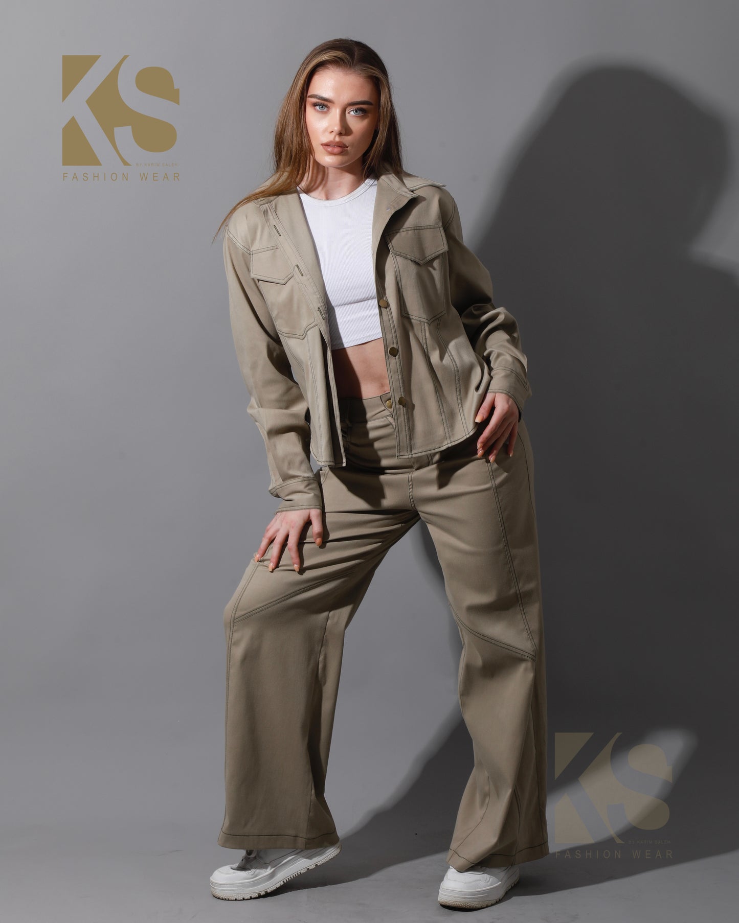 Co-Ord Gabardine Cutout Pants - Beige