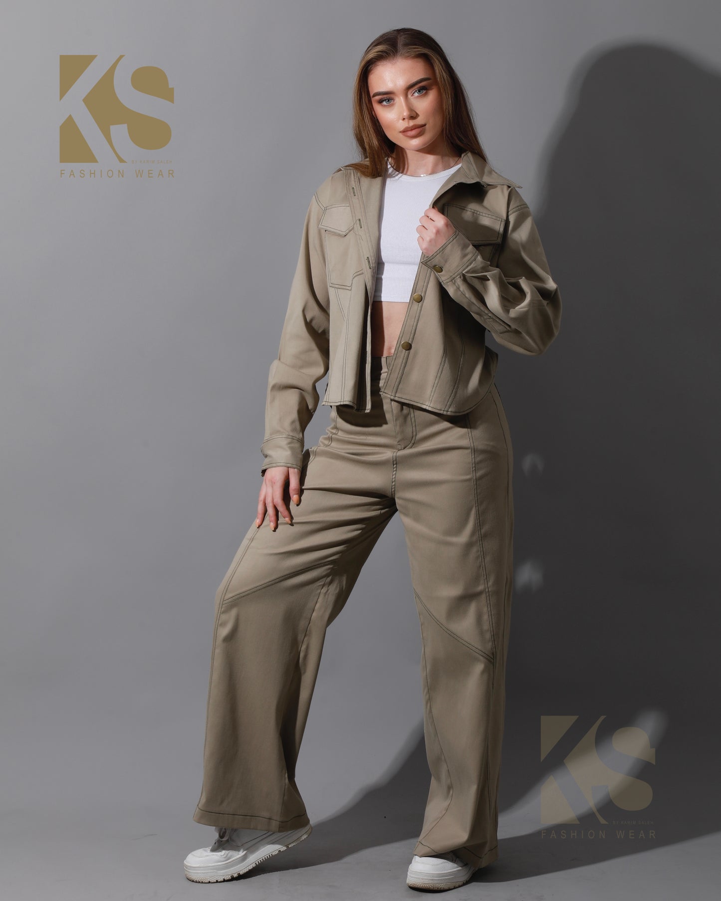 Co-Ord Gabardine Cutout Pants - Beige