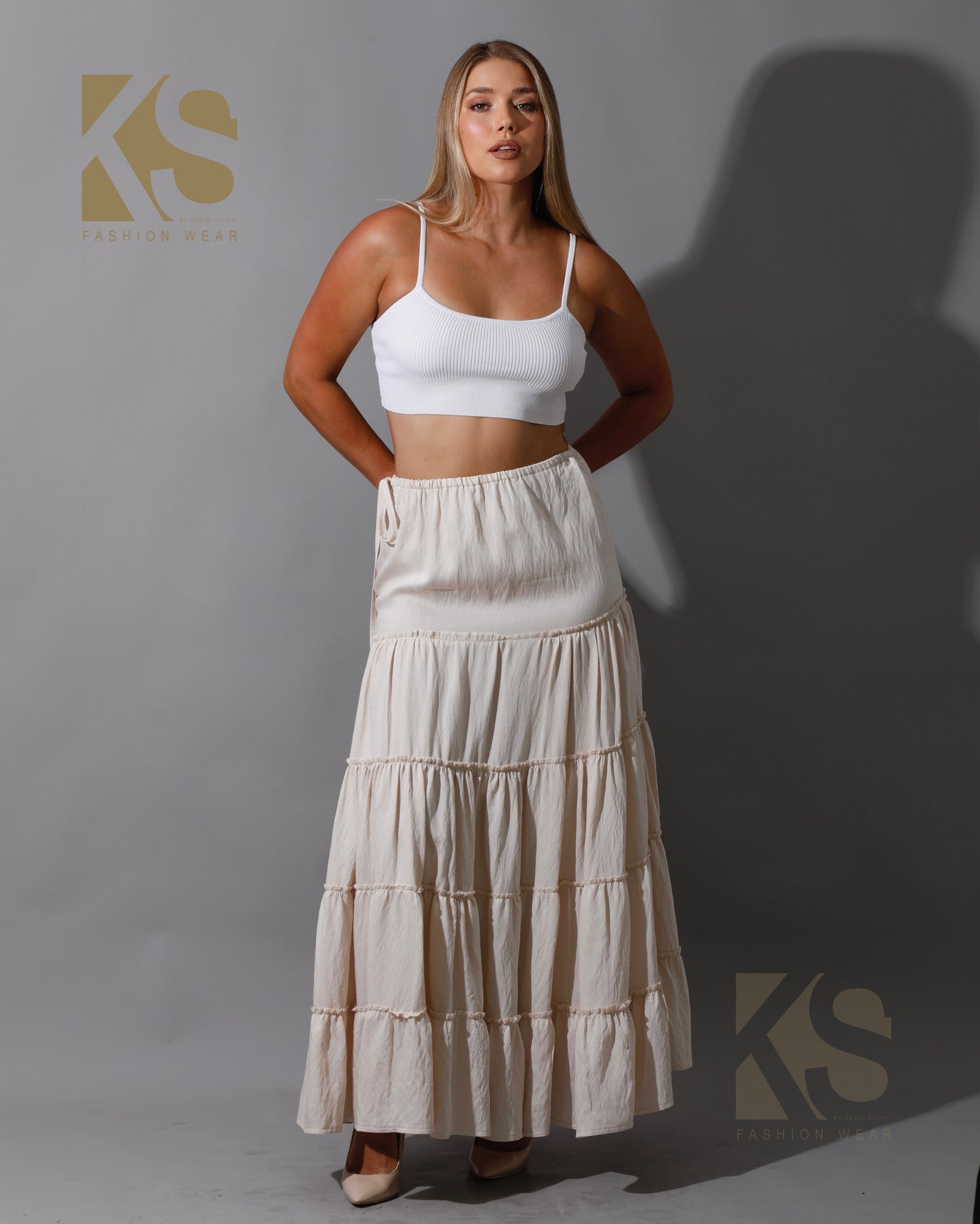Tied Up Ruffle Skirt - Beige