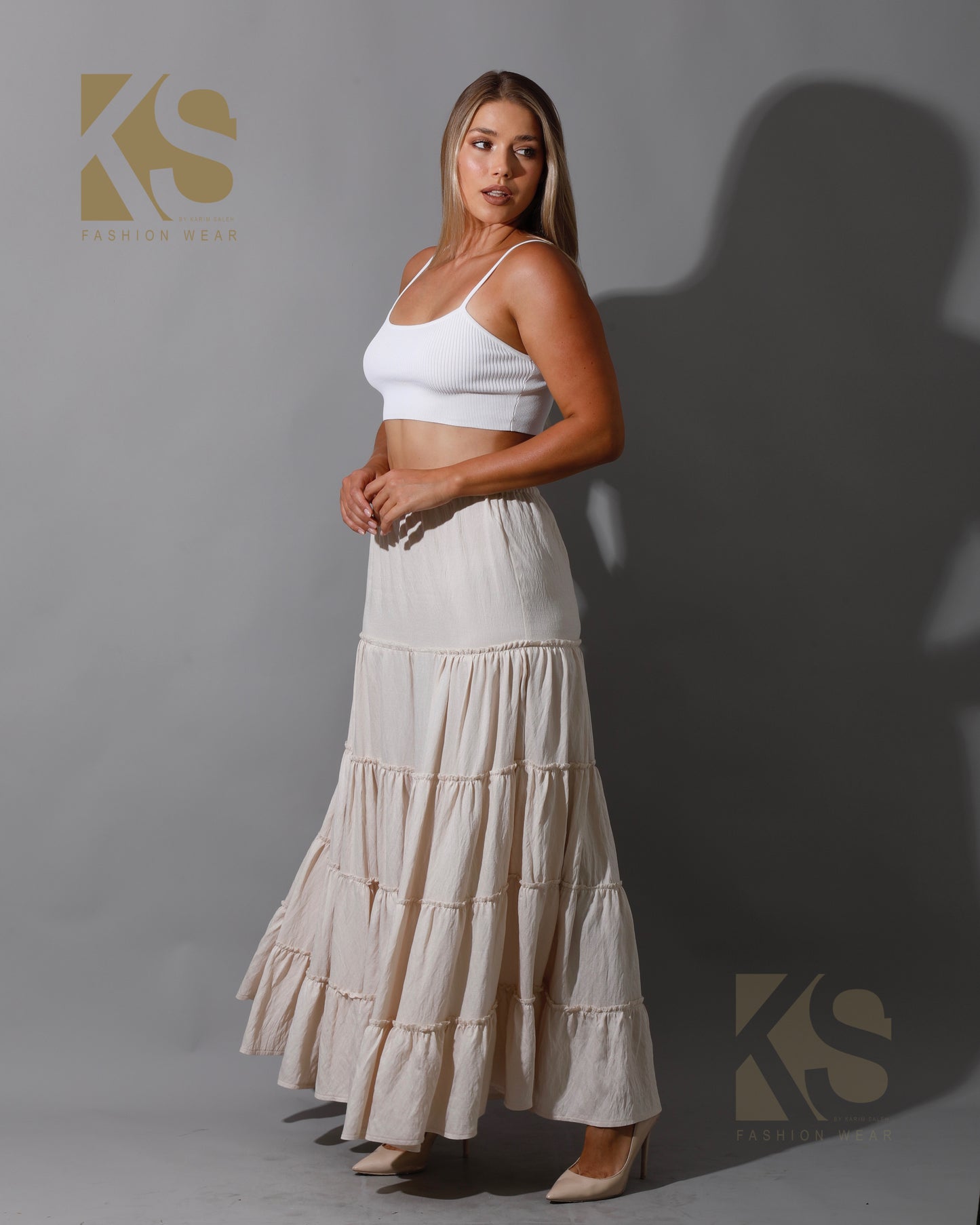 Tied Up Ruffle Skirt - Beige