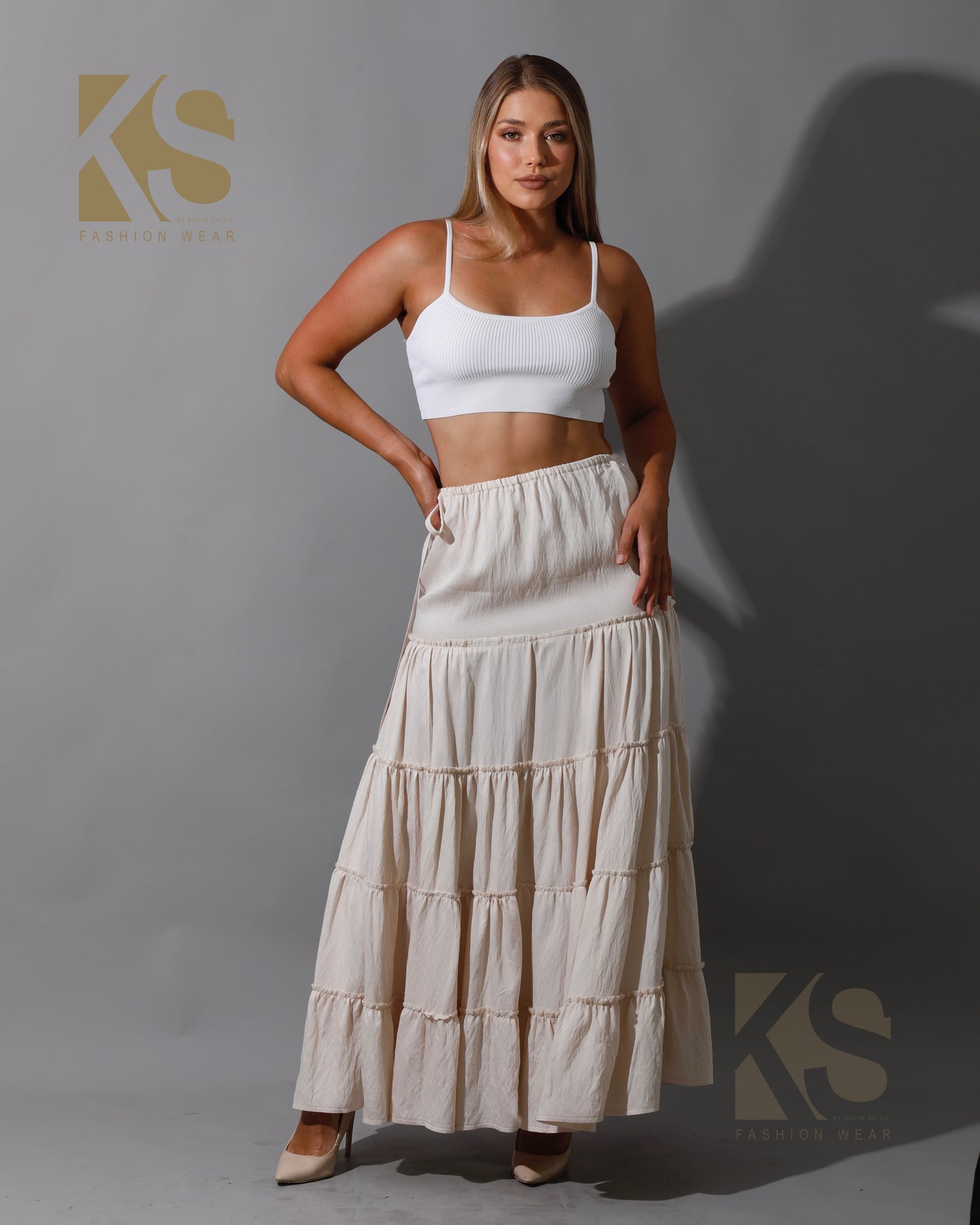 Tied Up Ruffle Skirt - Beige