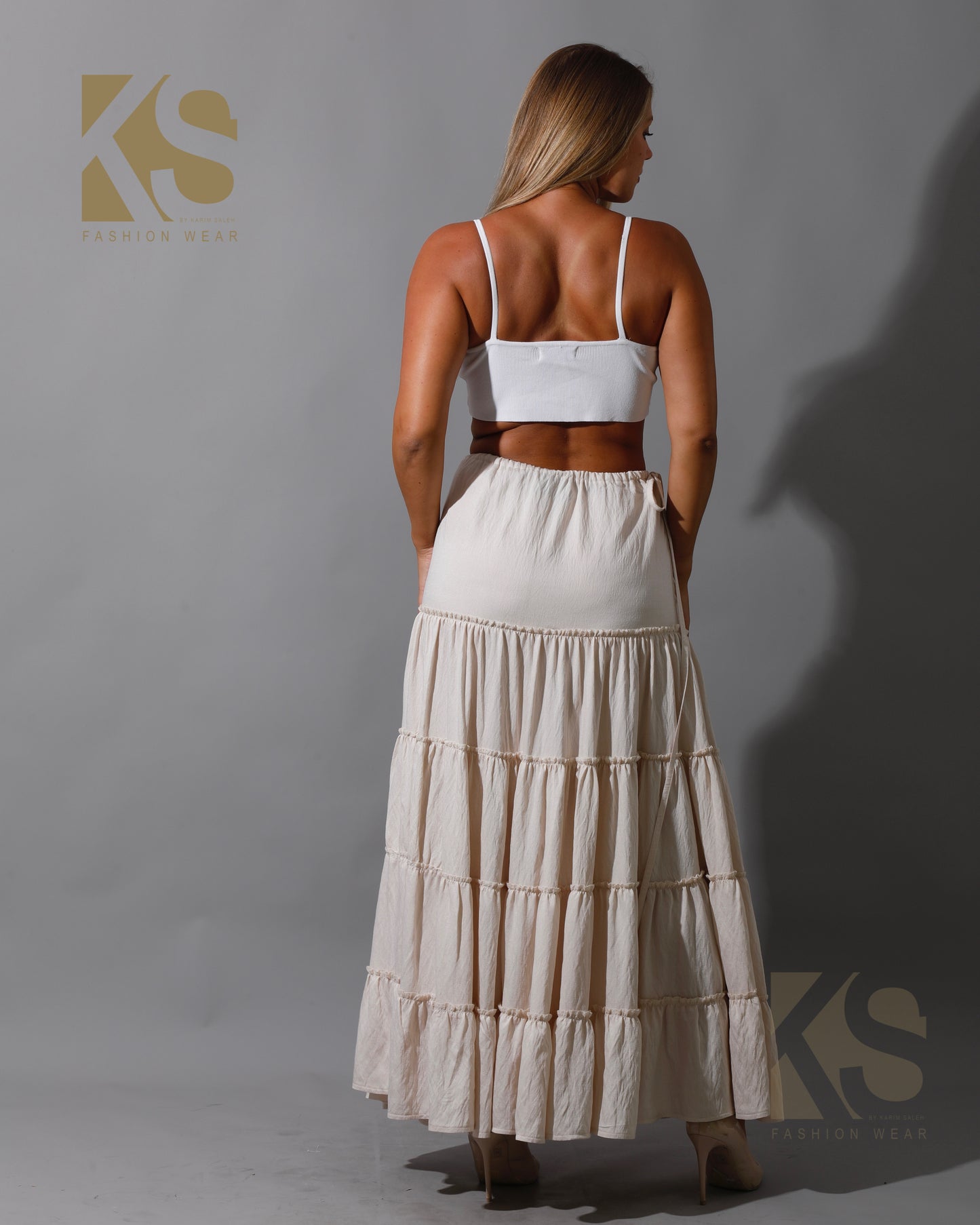 Tied Up Ruffle Skirt - Beige