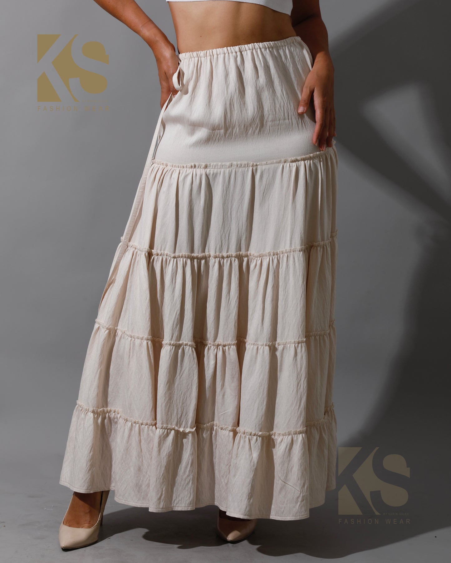 Tied Up Ruffle Skirt - Beige