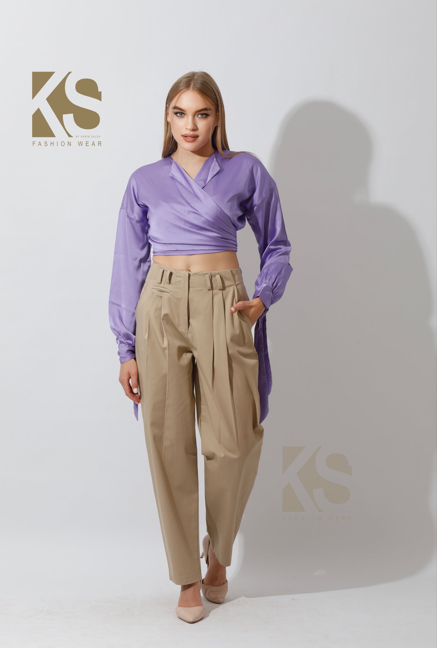 High Rise Paper-Bag Pants - Beige