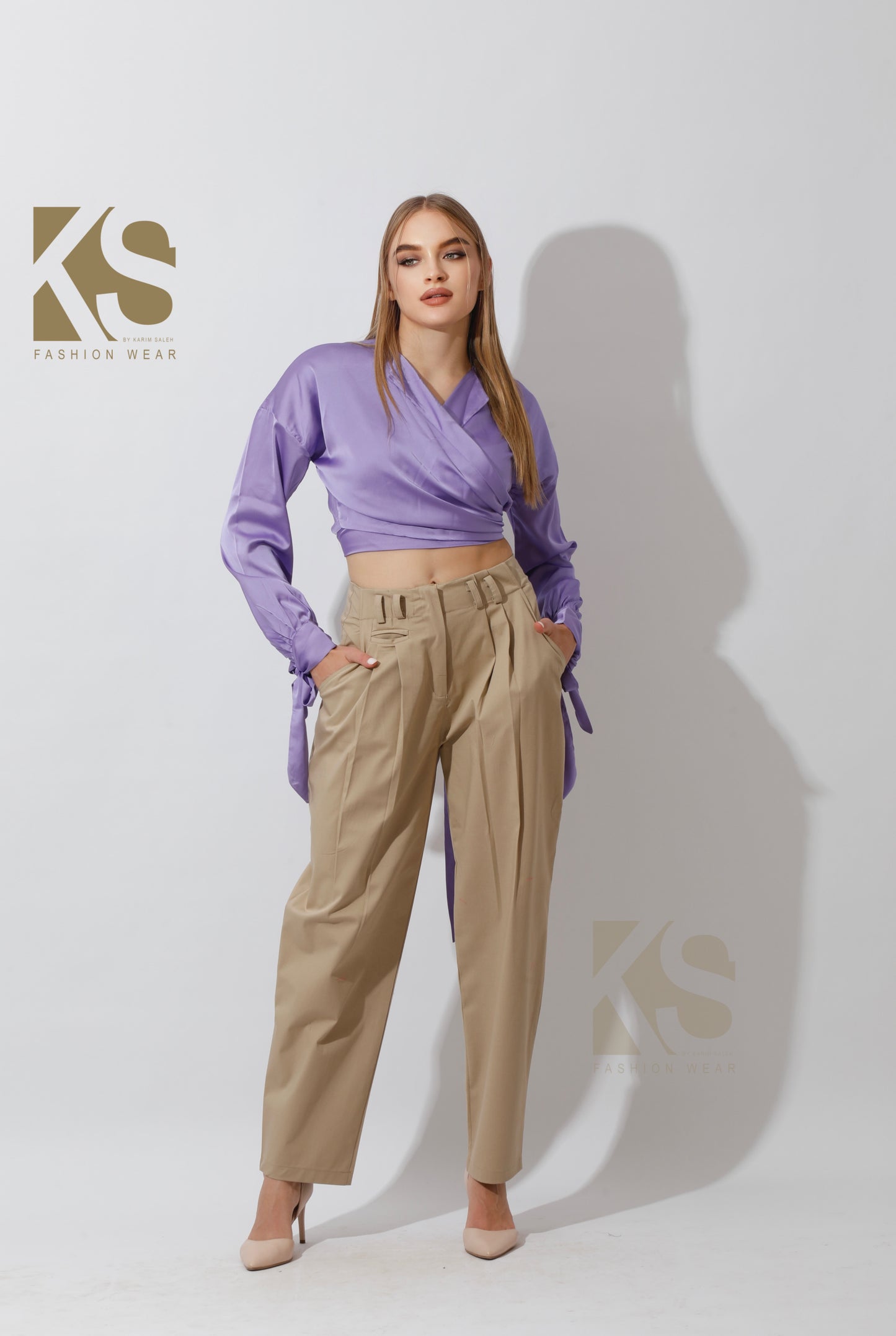 High Rise Paper-Bag Pants - Beige