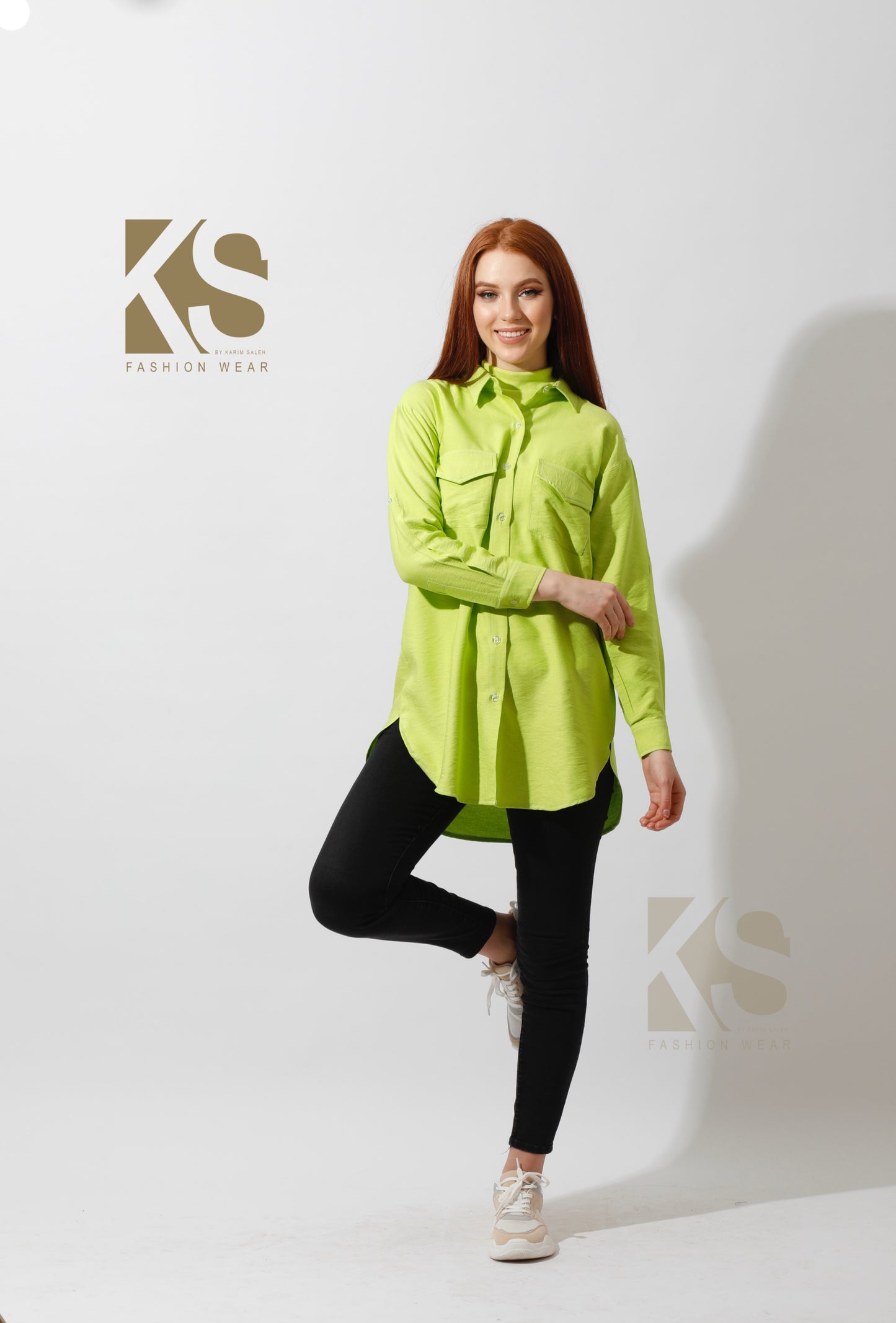 Shirt with Two Pockets - Lime Green
