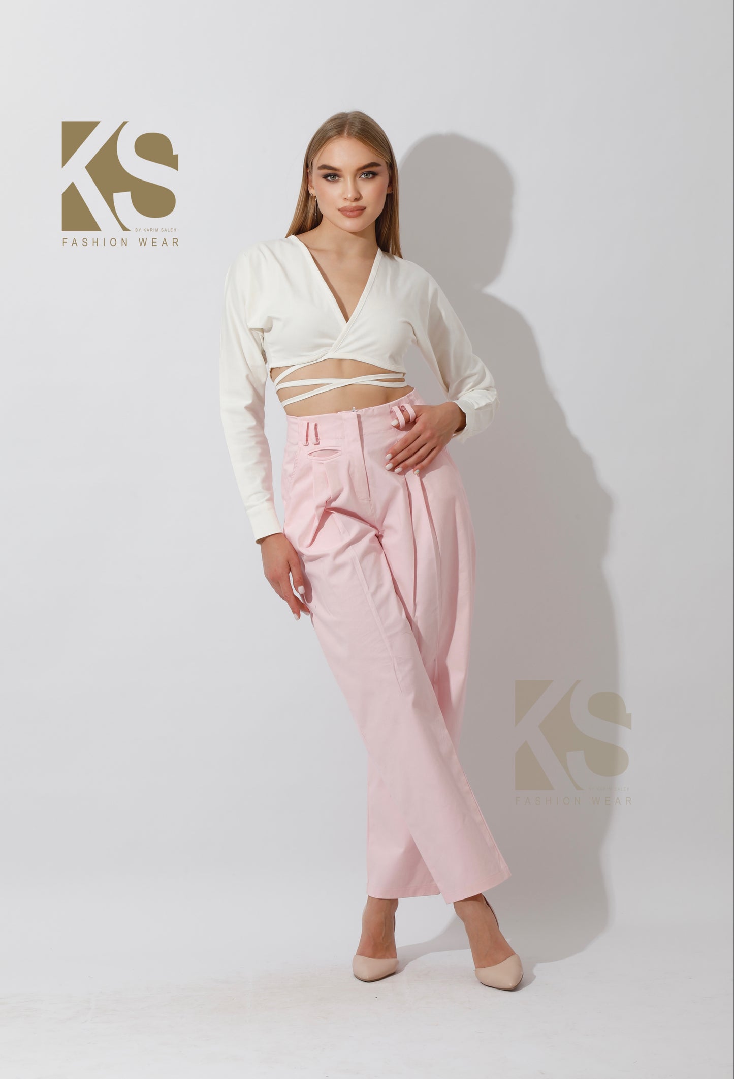 High Rise Paper-Bag Pants - Pink