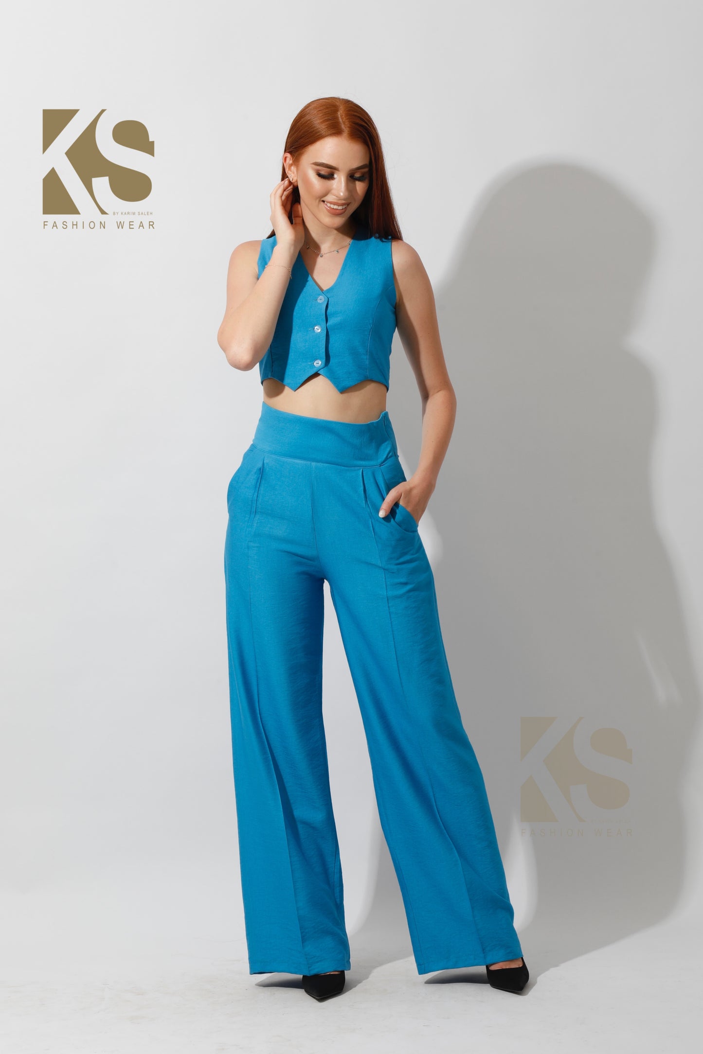 Co-Ord Vest Set - Aqua Blue