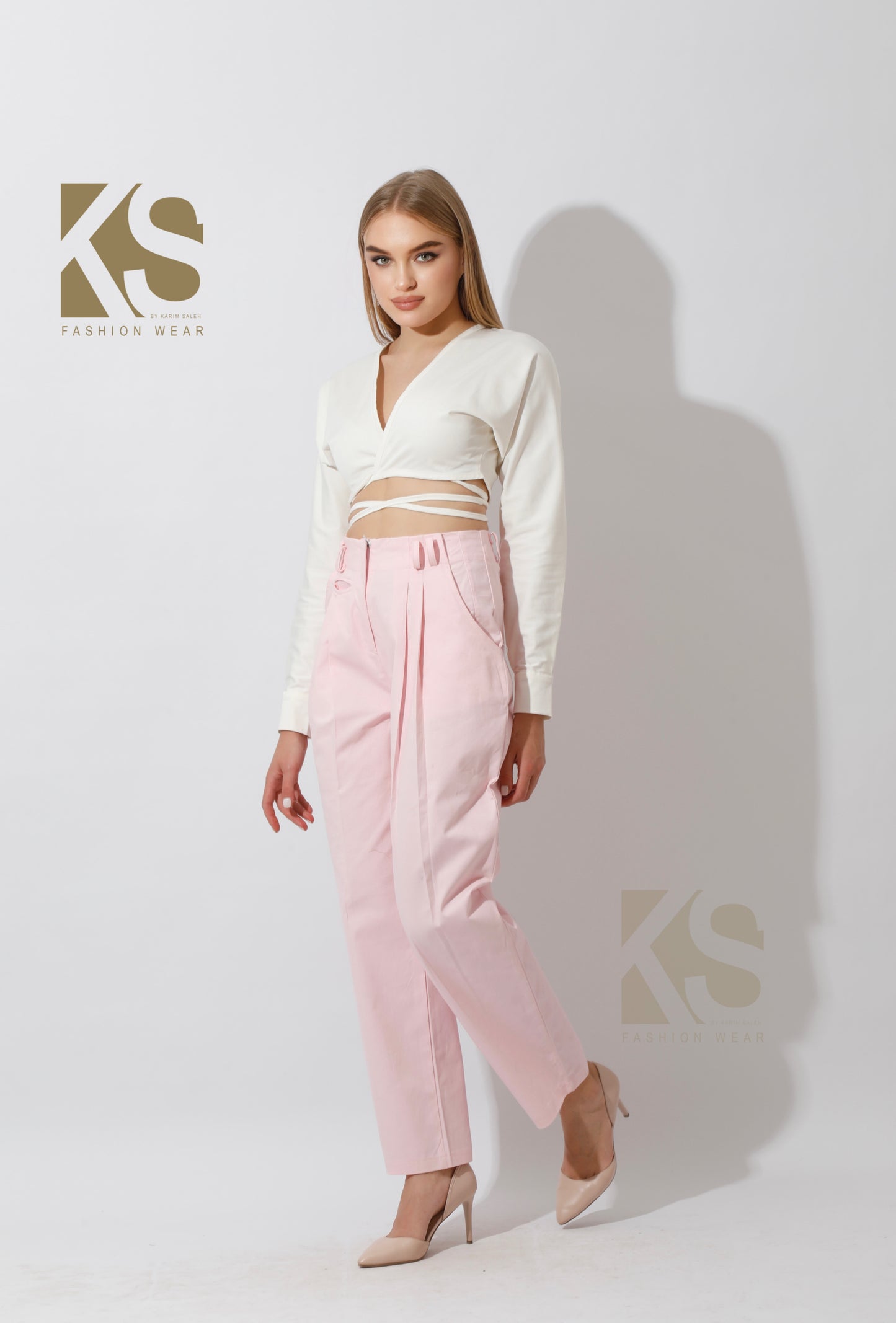 High Rise Paper-Bag Pants - Pink