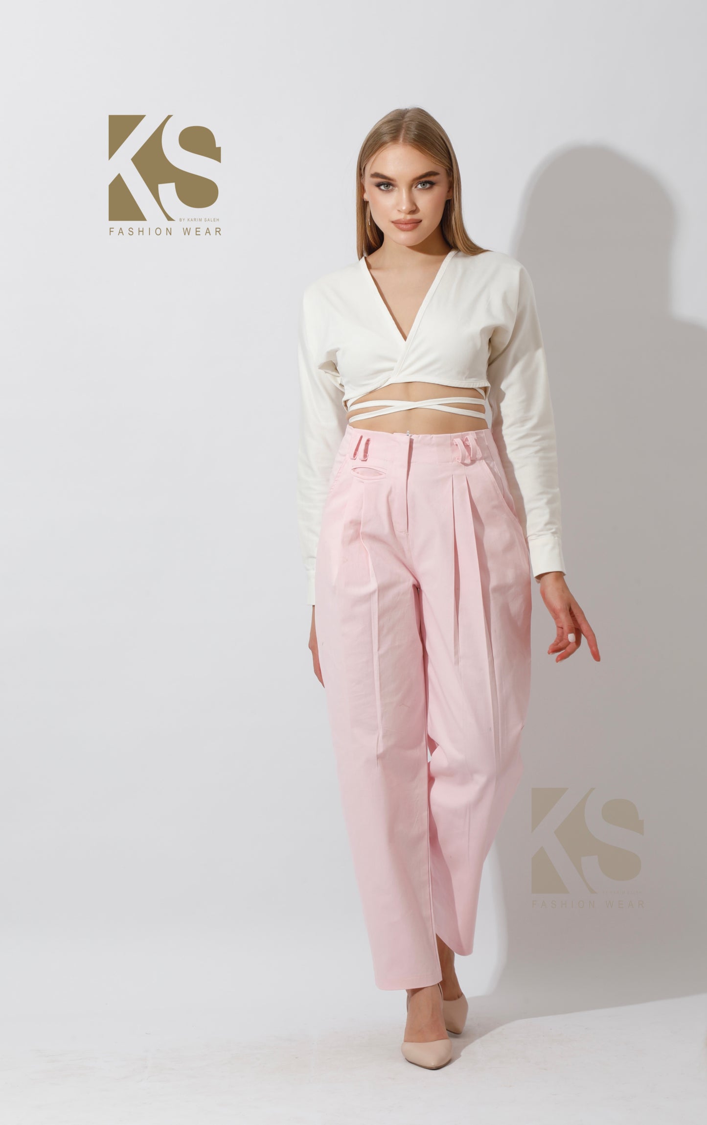 High Rise Paper-Bag Pants - Pink