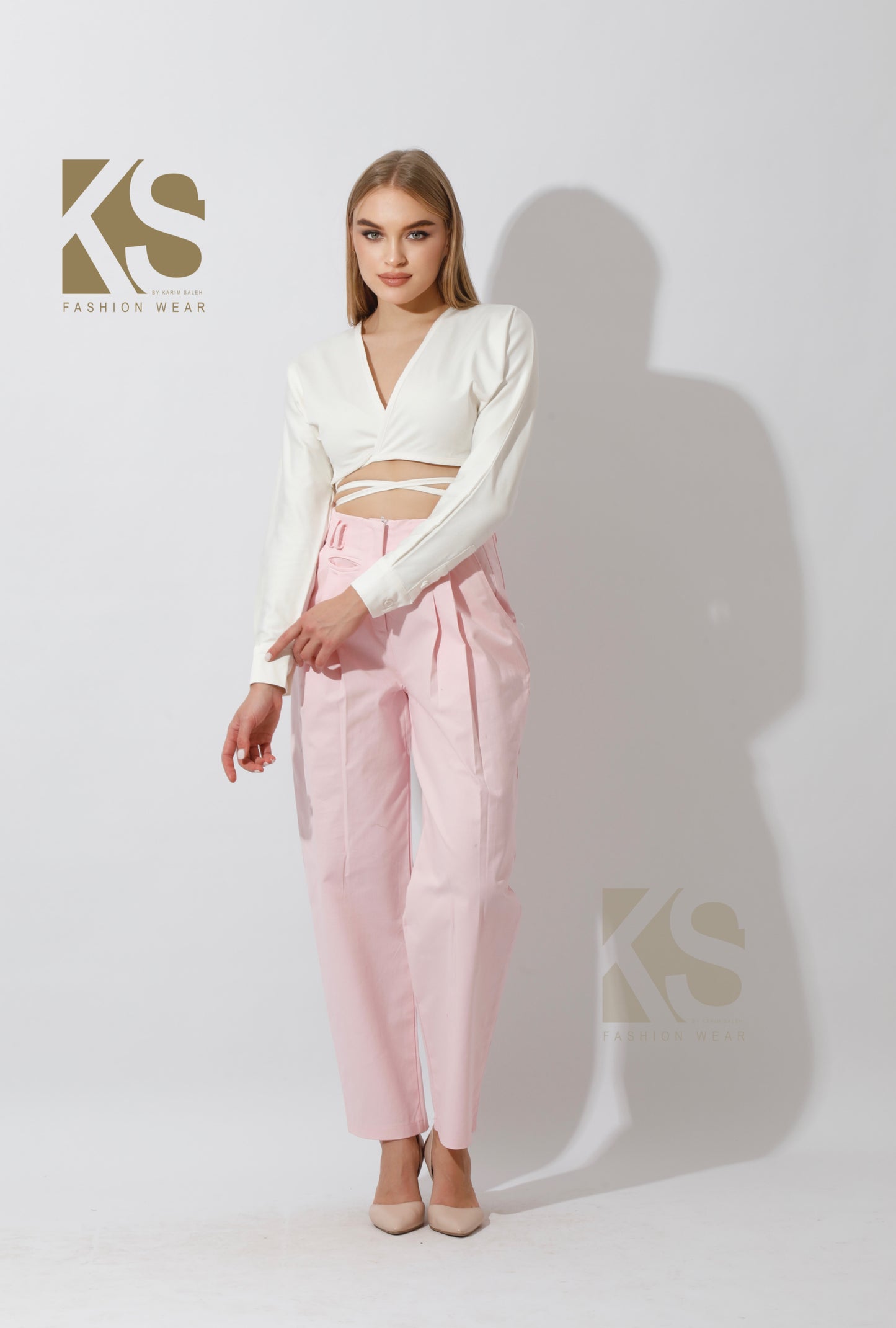 High Rise Paper-Bag Pants - Pink