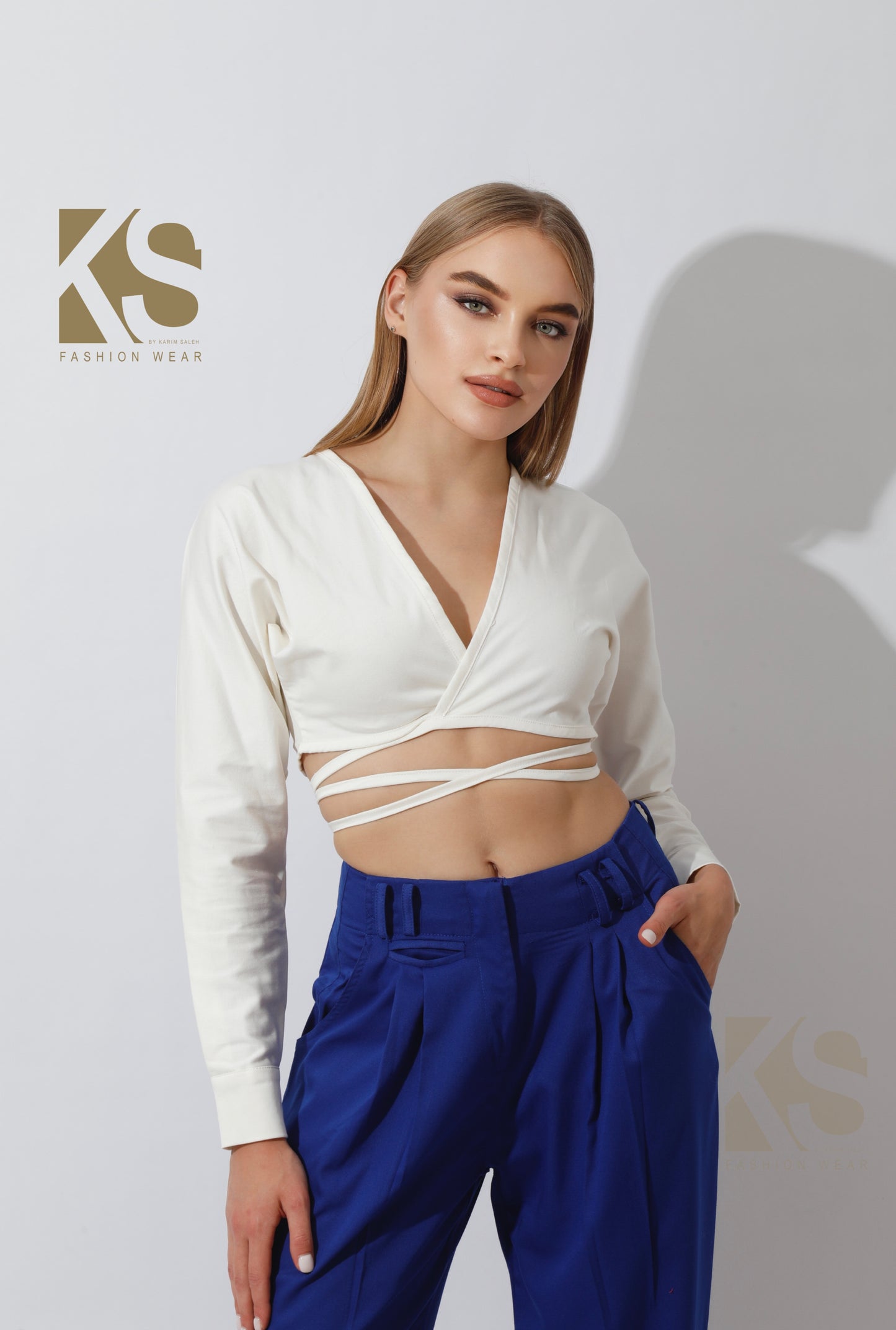 High Rise Paper-Bag Pants - Electric Blue